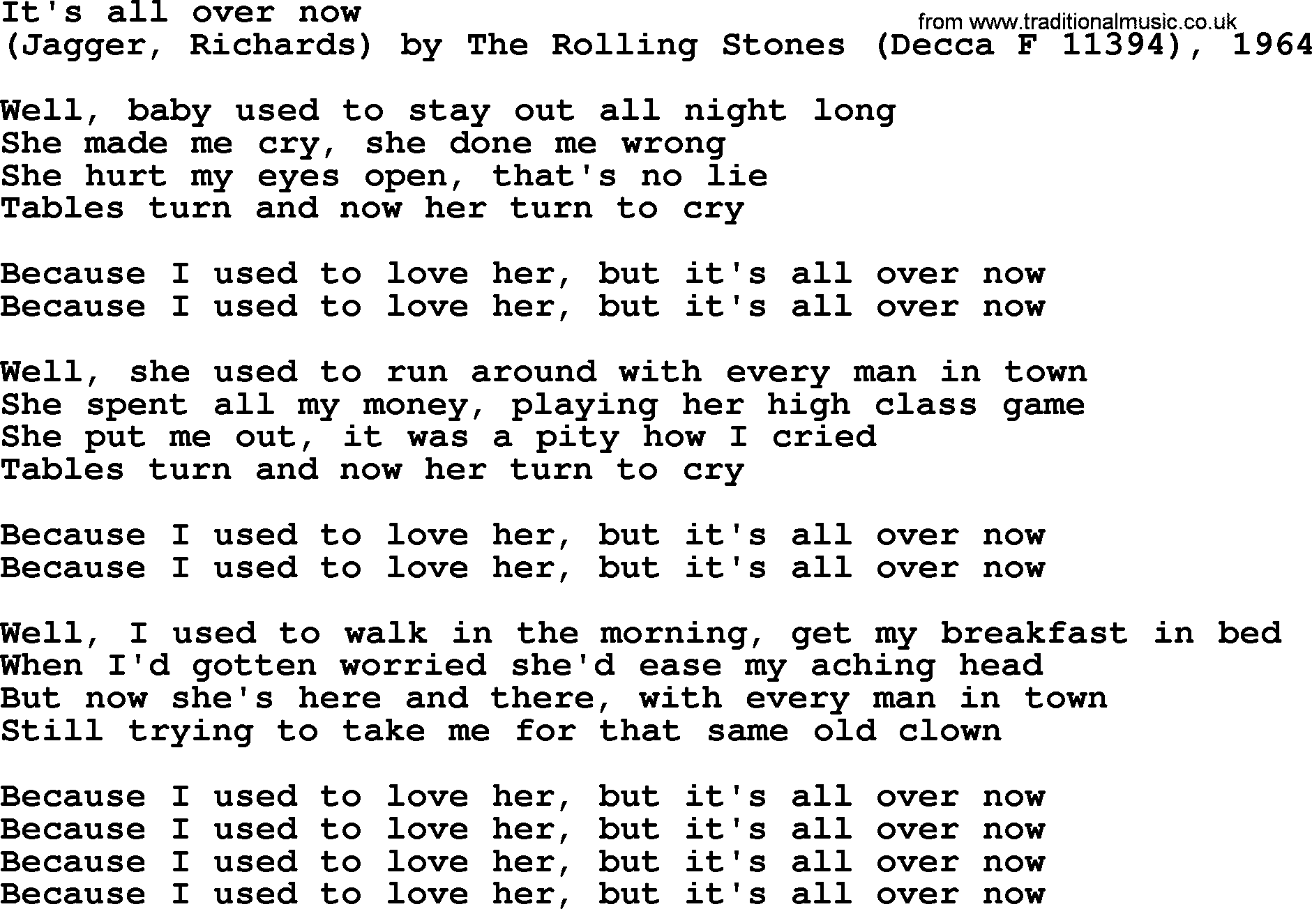 Bruce Springsteen song: It's All Over Now lyrics
