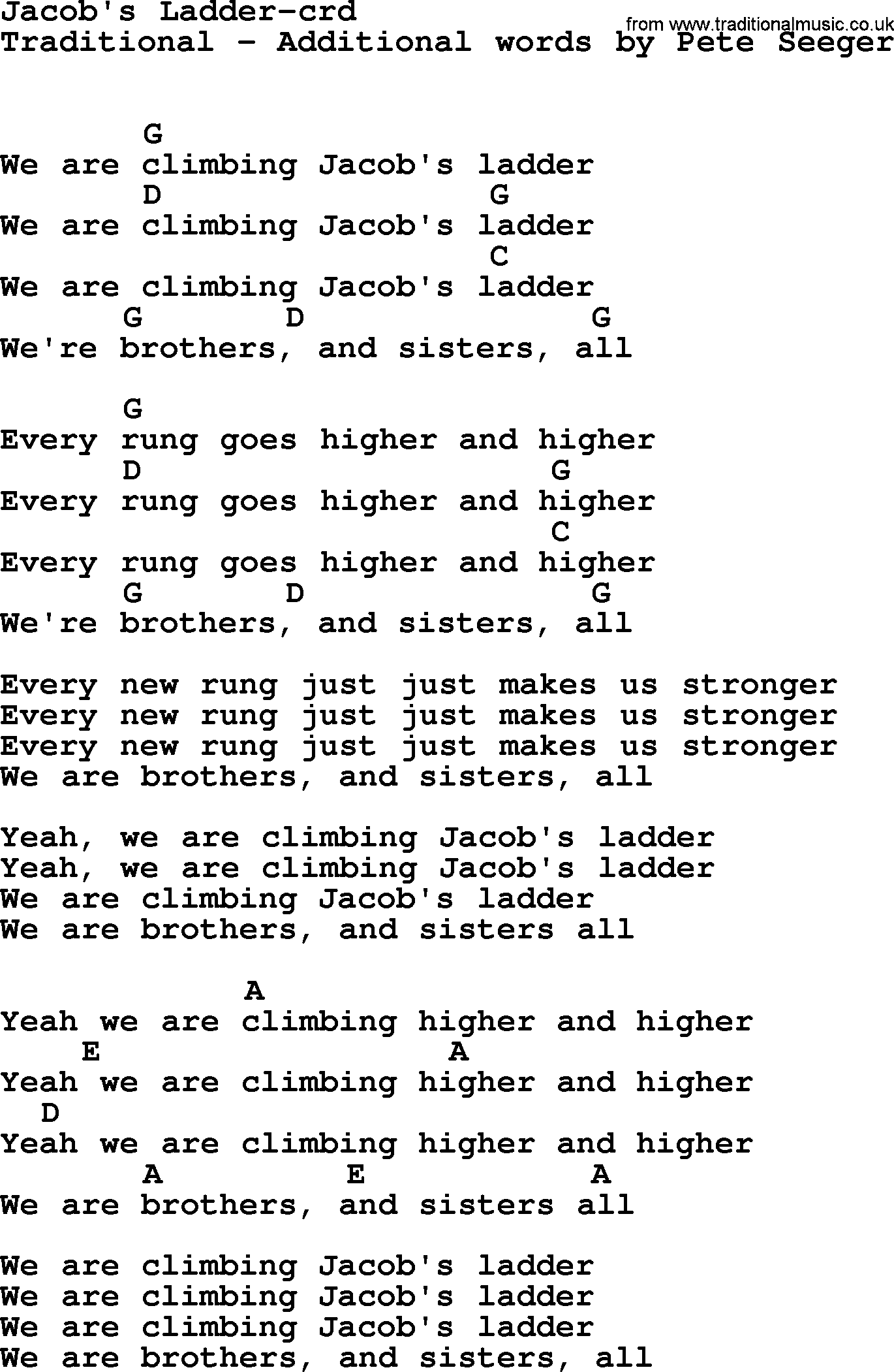 Bruce Springsteen song: Jacob's Ladder, lyrics and chords