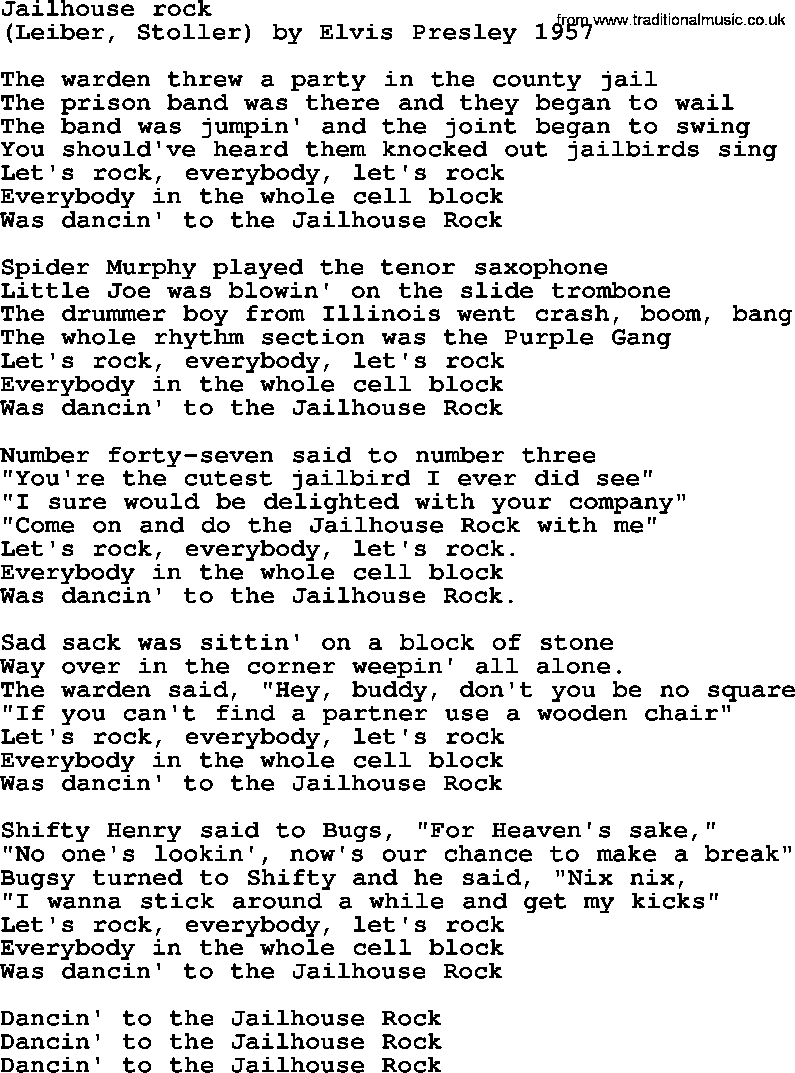 Bruce Springsteen song: Jailhouse Rock lyrics