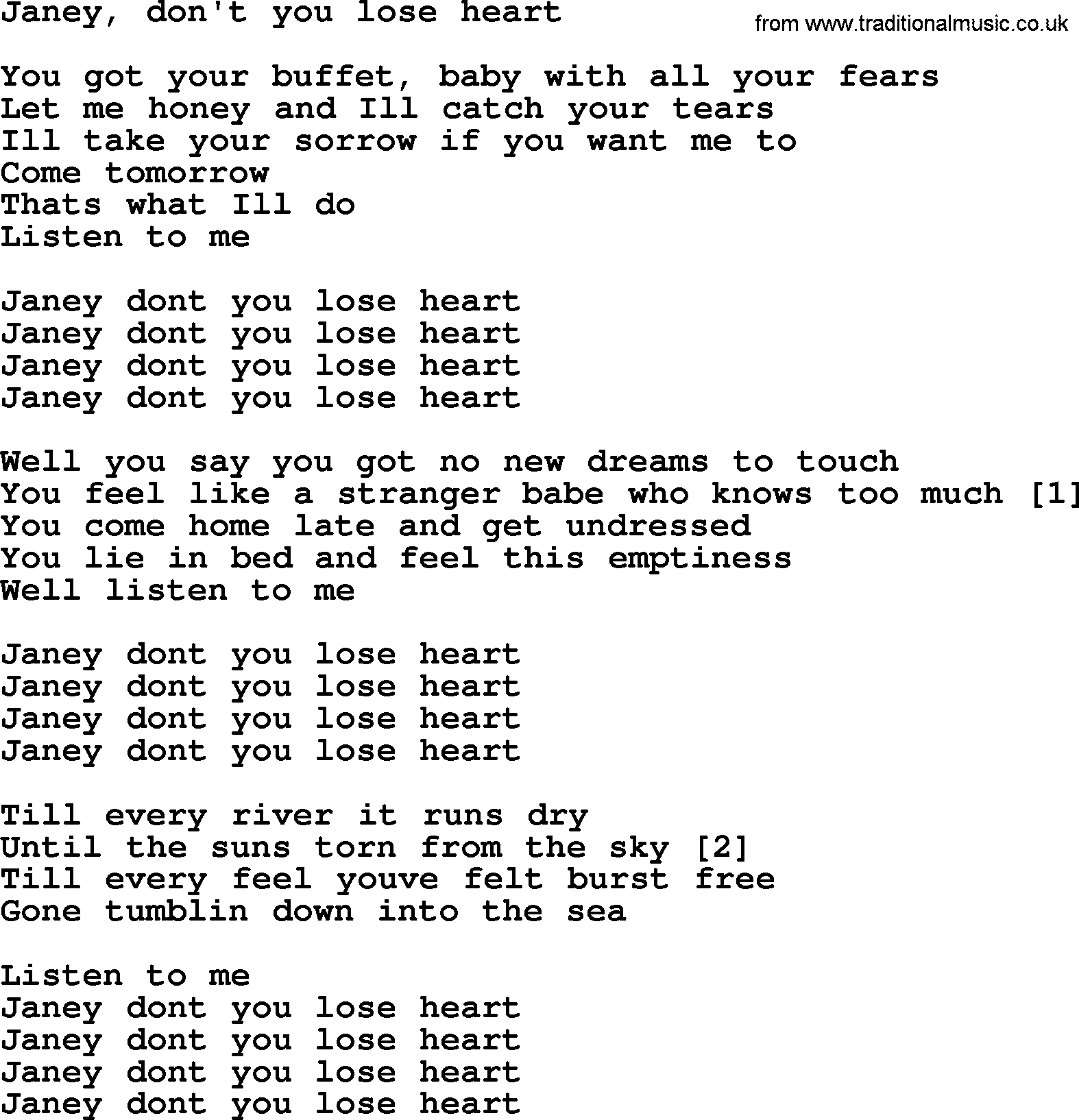 Bruce Springsteen song: Janey, Don't You Lose Heart lyrics
