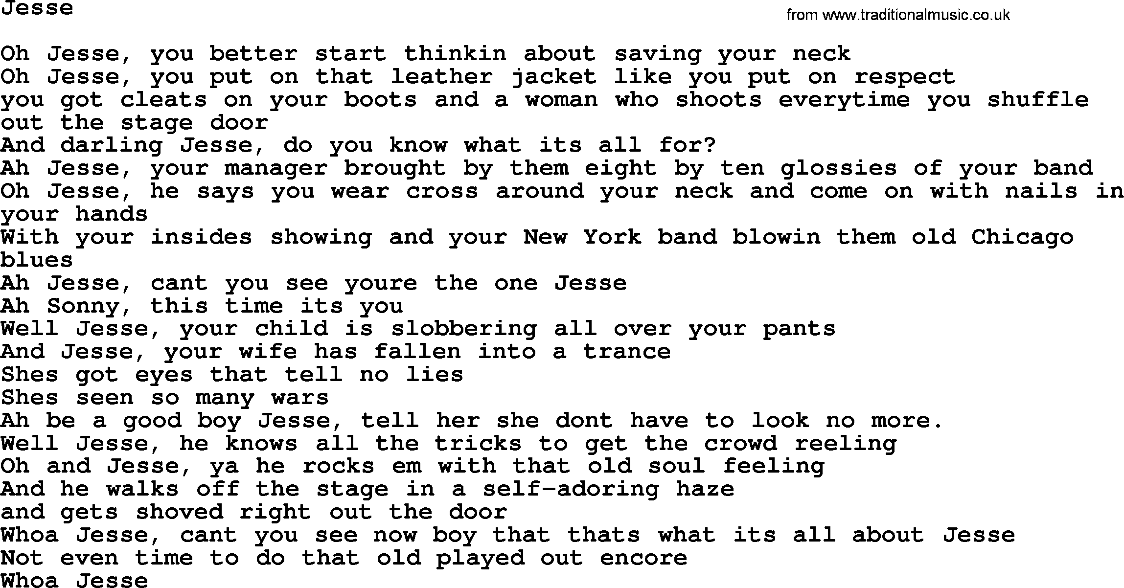 Bruce Springsteen song: Jesse lyrics