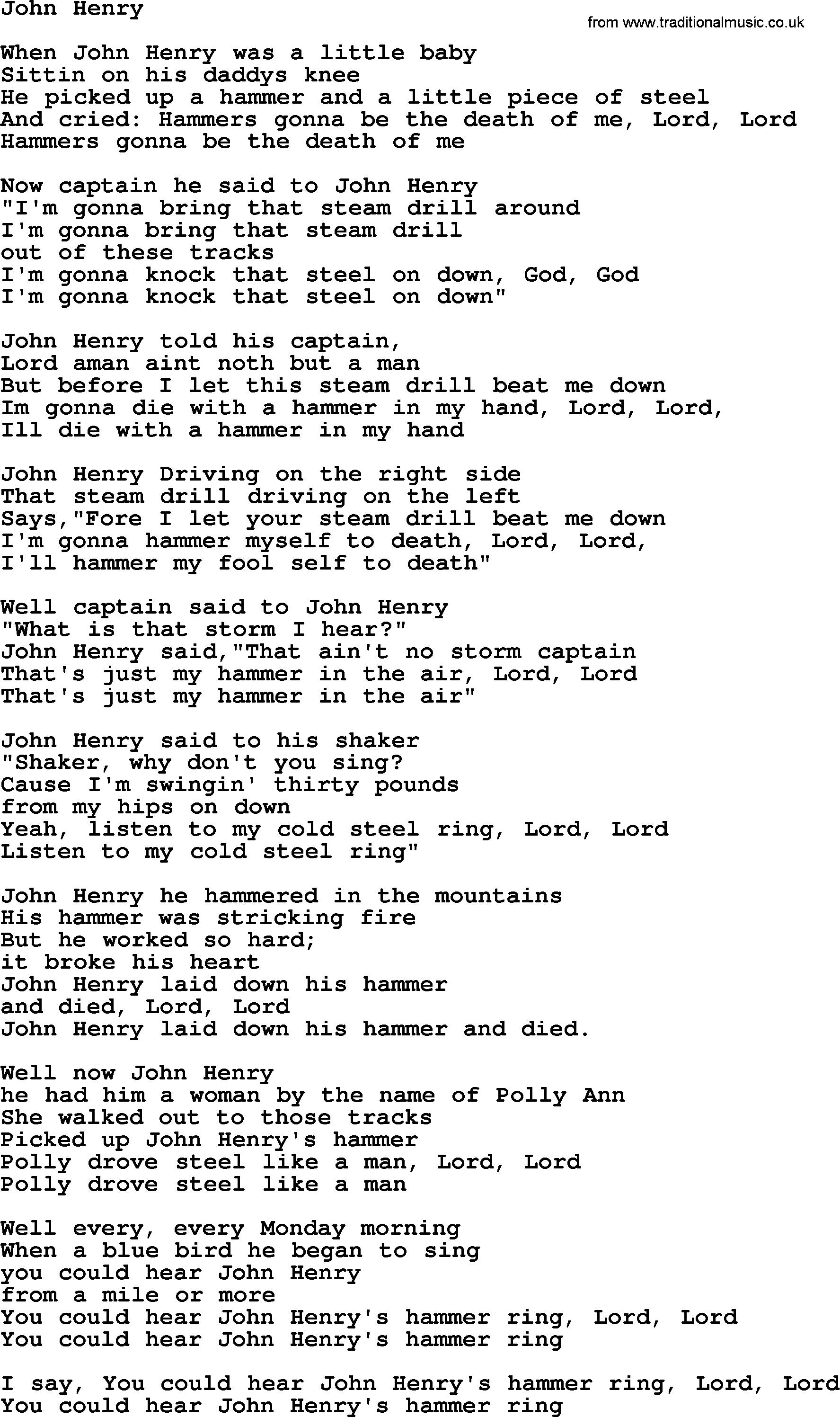 Bruce Springsteen song: John Henry lyrics