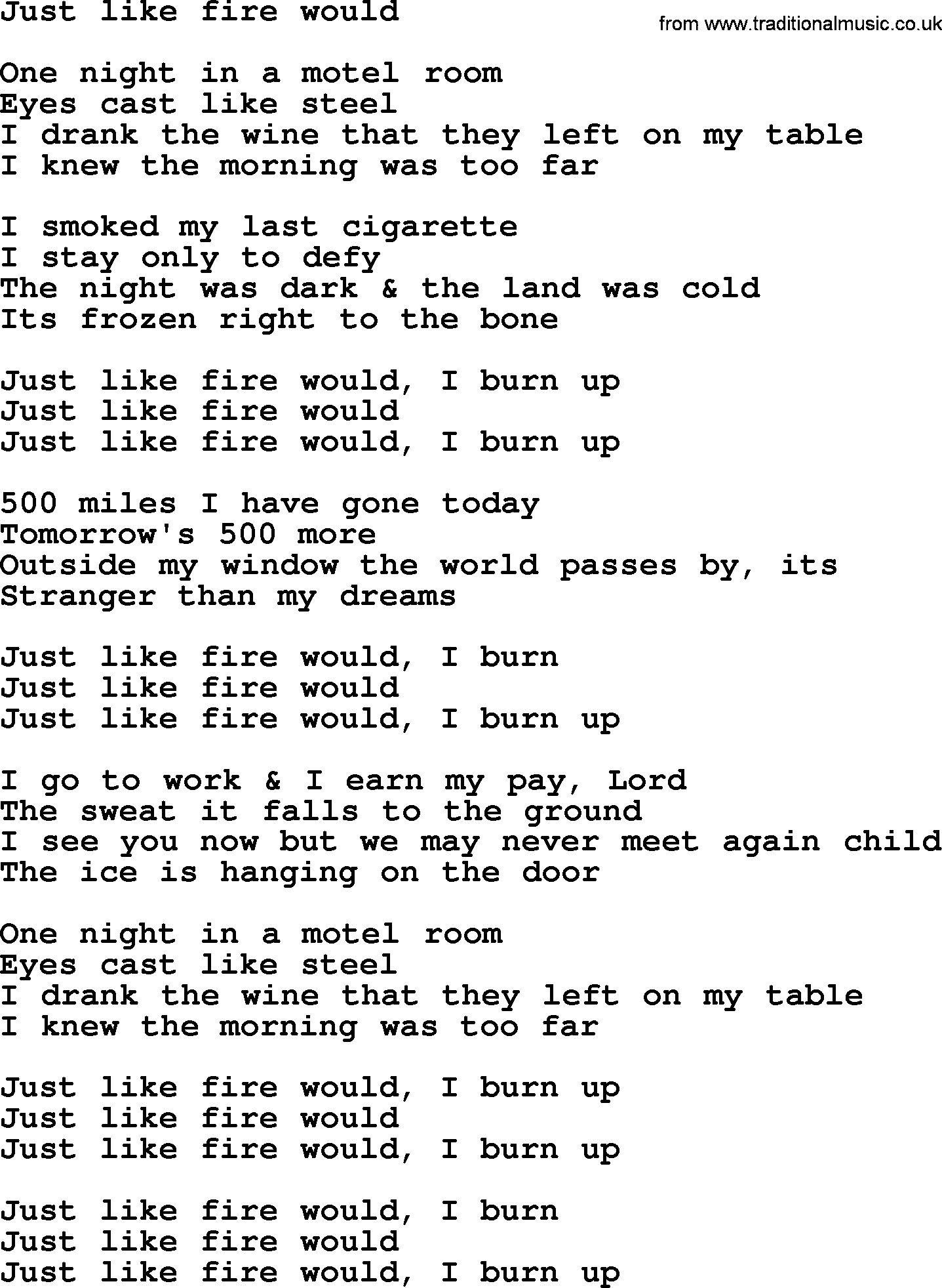Bruce Springsteen song: Just Like Fire Would lyrics