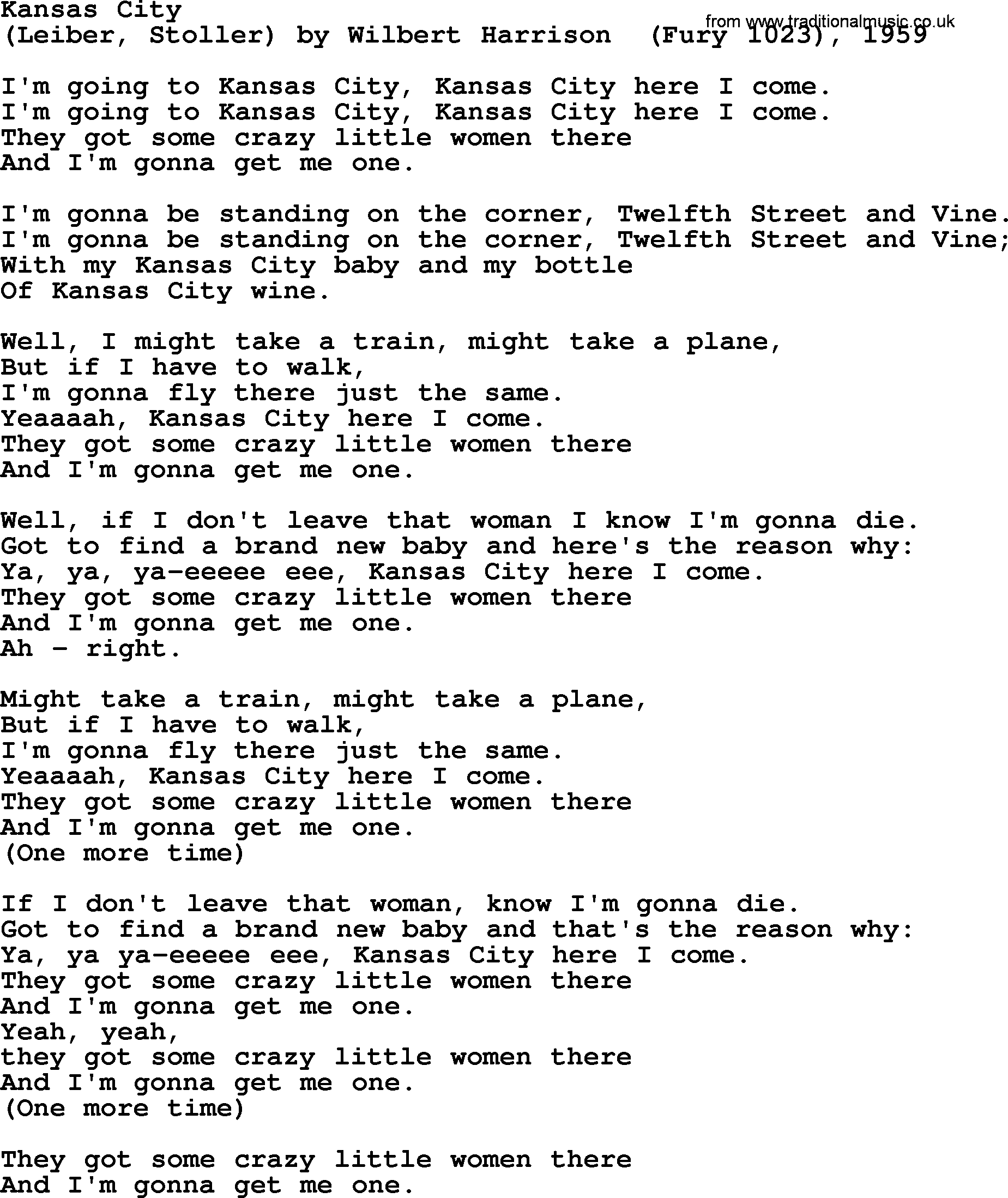Bruce Springsteen song: Kansas City lyrics