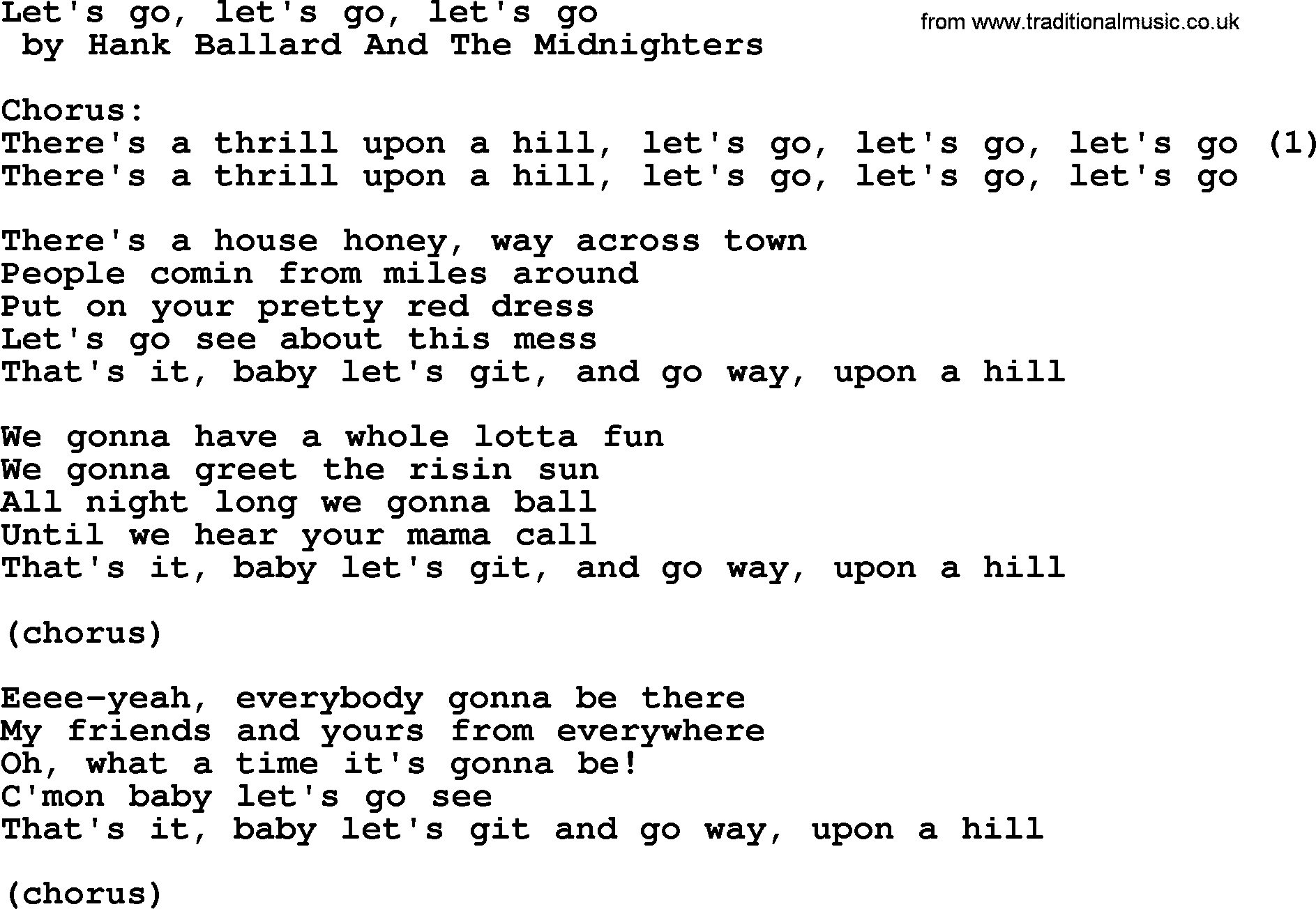 Bruce Springsteen song: Let's Go, Let's Go, Let's Go lyrics