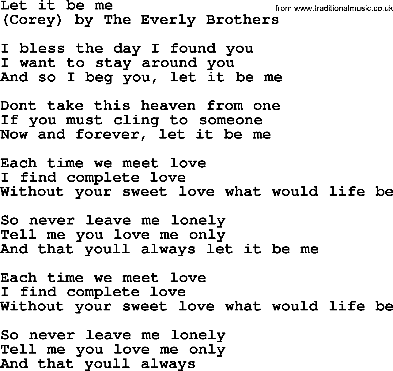 Bruce Springsteen song: Let It Be Me, lyrics