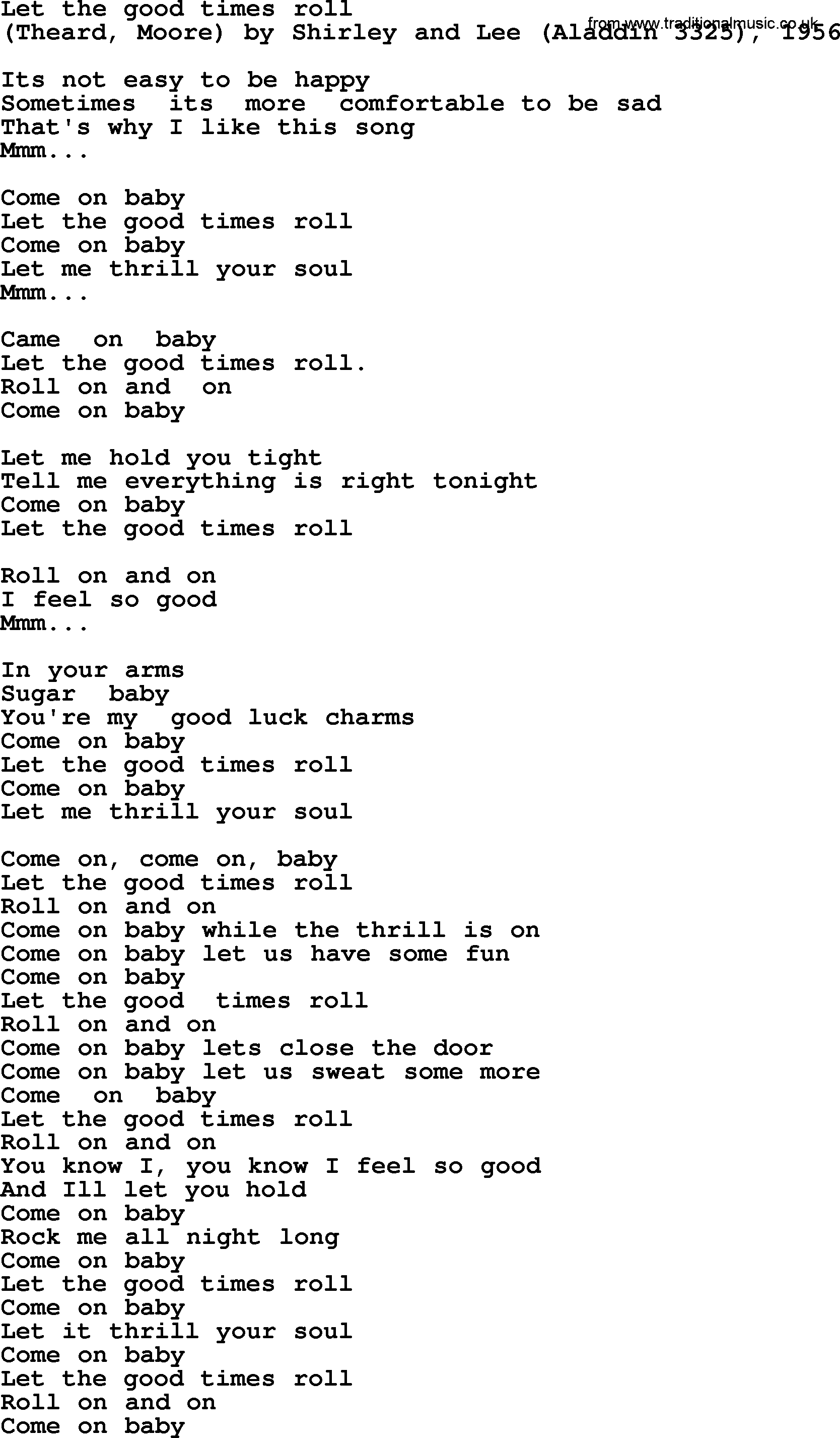 Bruce Springsteen song: Let The Good Times Roll lyrics