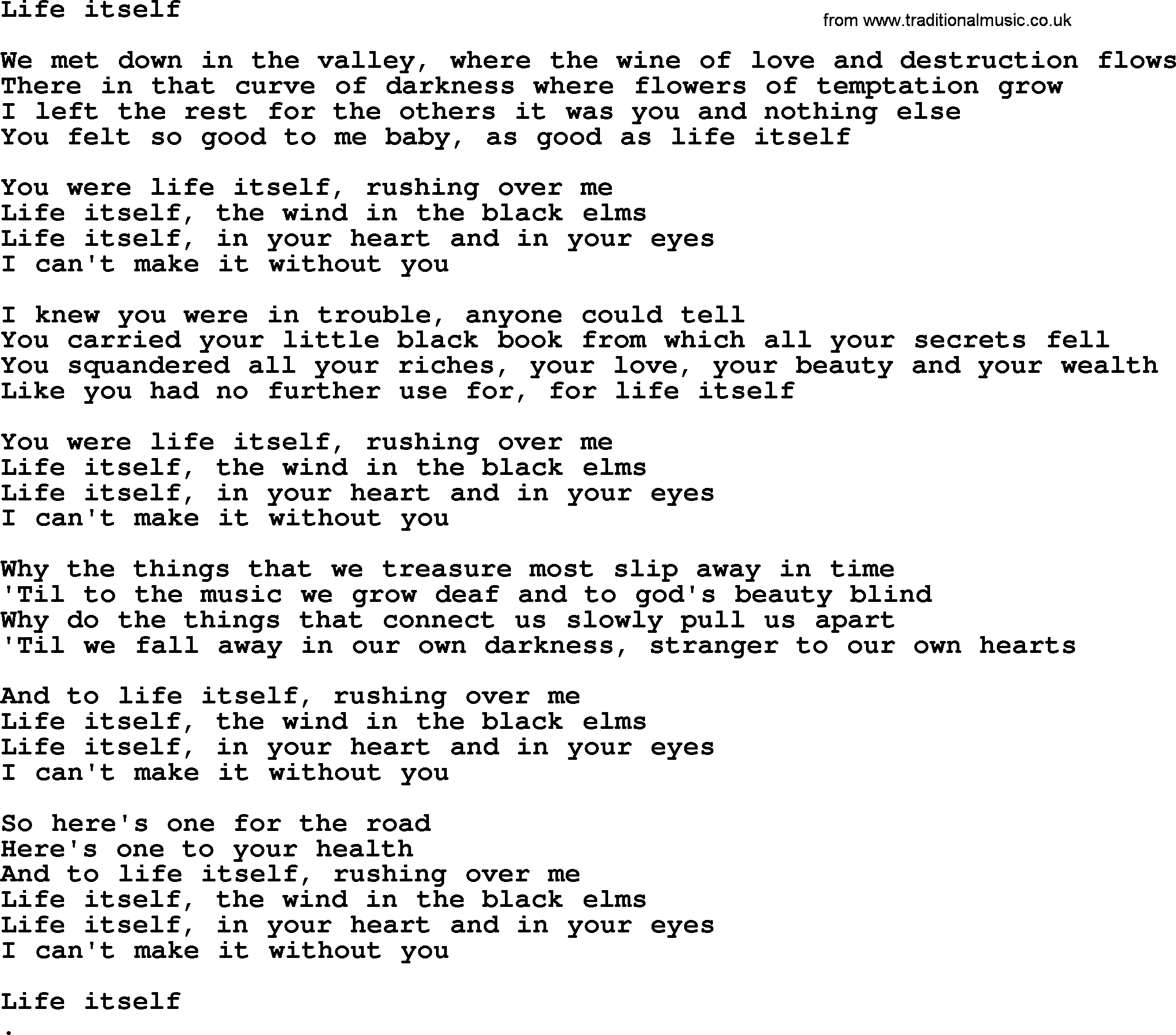 Bruce Springsteen song: Life Itself lyrics
