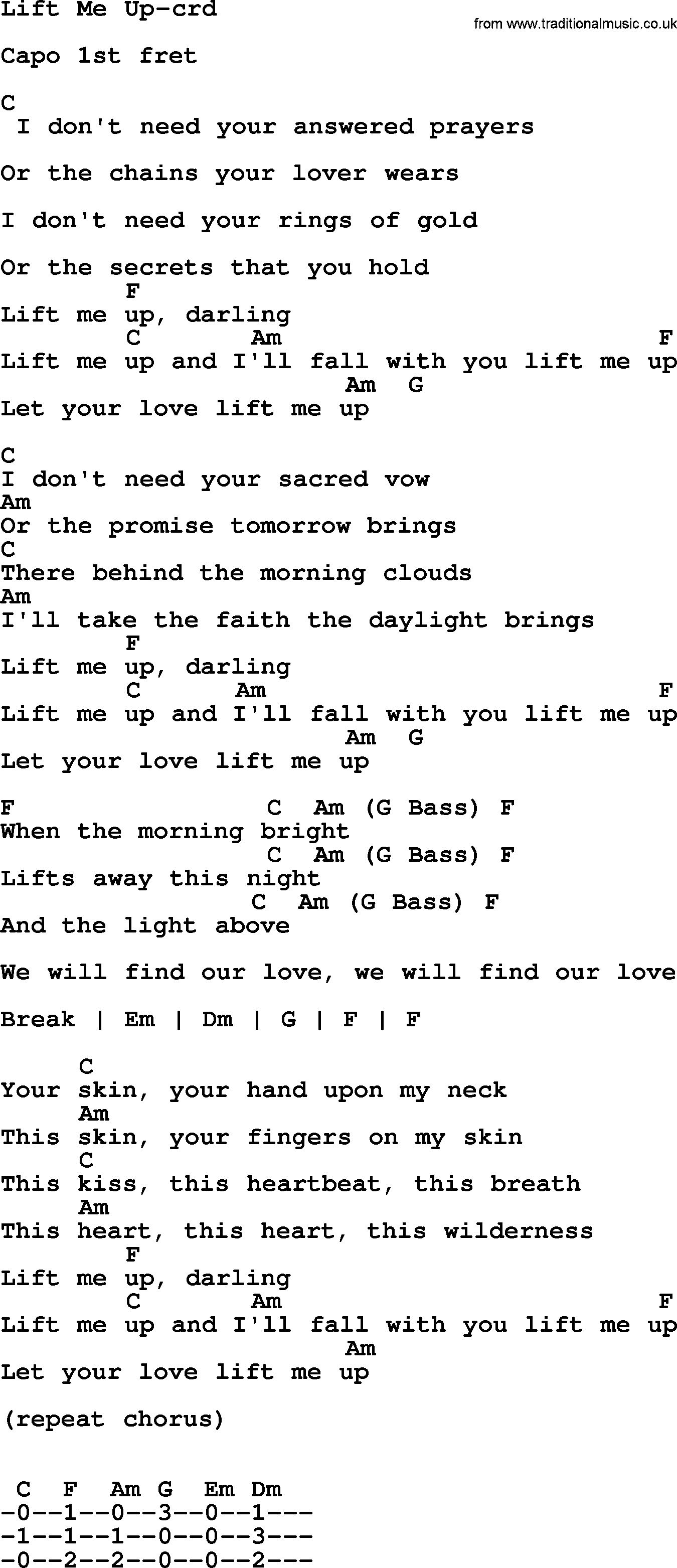 Bruce Springsteen song: Lift Me Up, lyrics and chords
