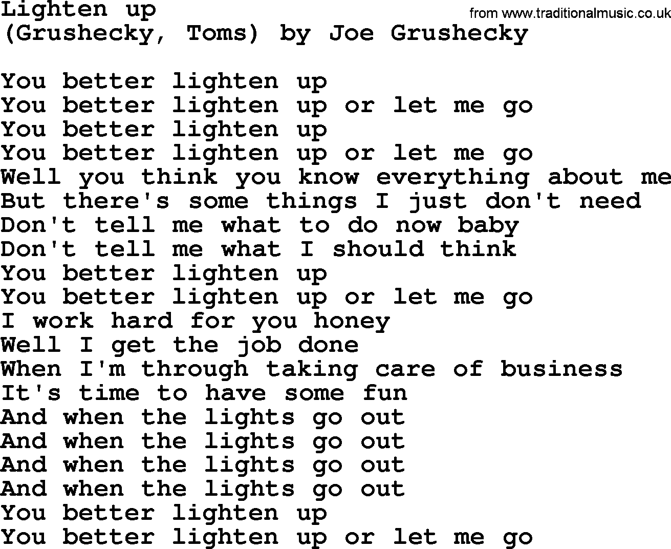 Bruce Springsteen song: Lighten Up lyrics