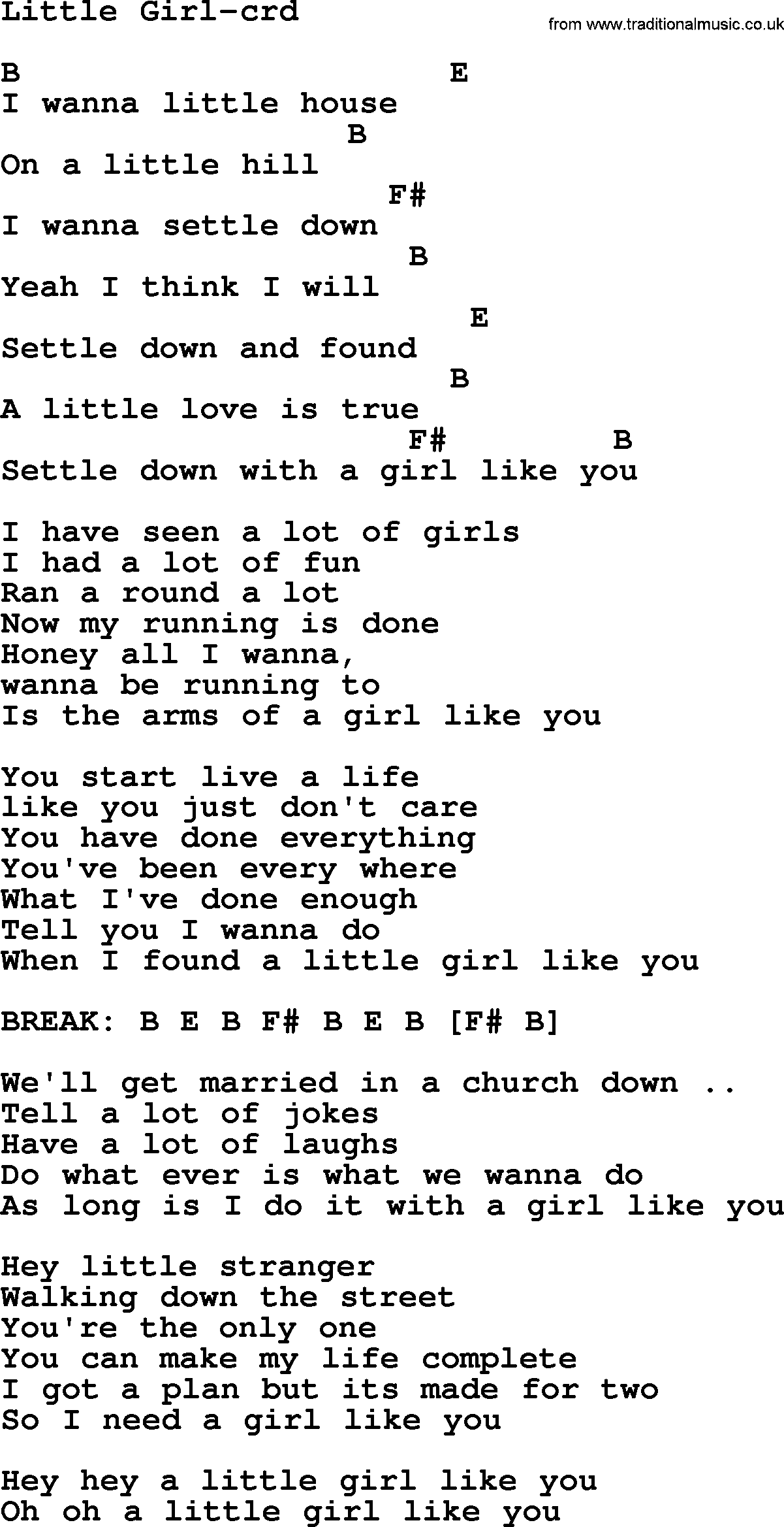 Bruce Springsteen song: Little Girl, lyrics and chords