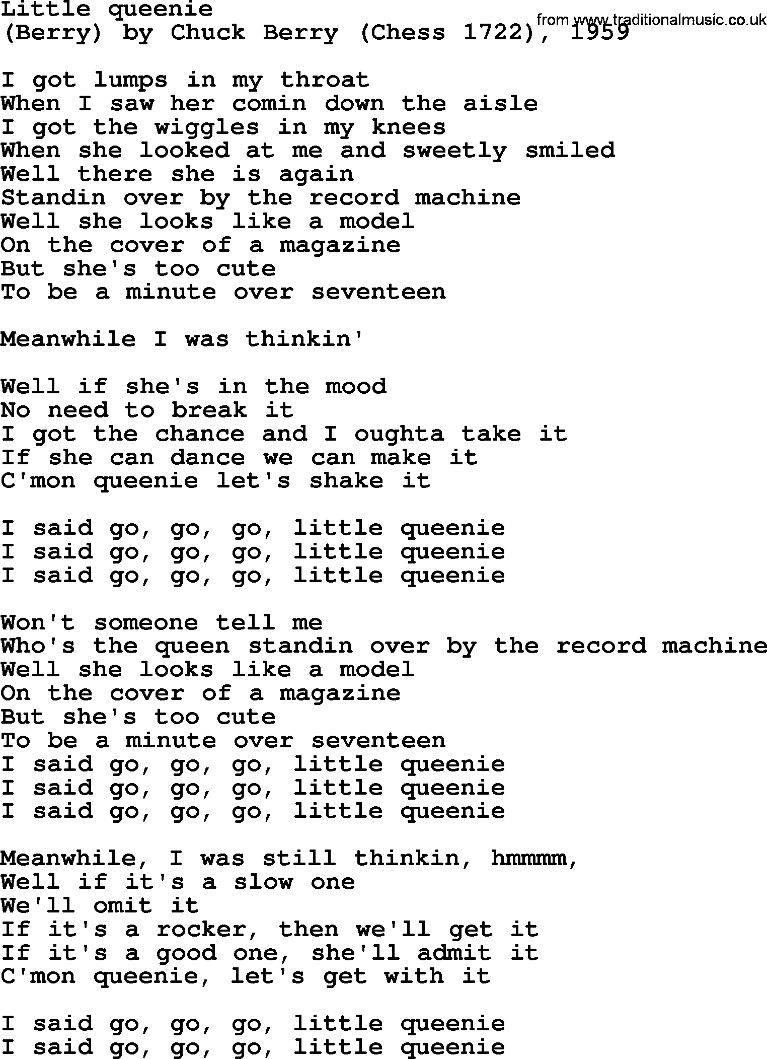 Bruce Springsteen song: Little Queenie lyrics