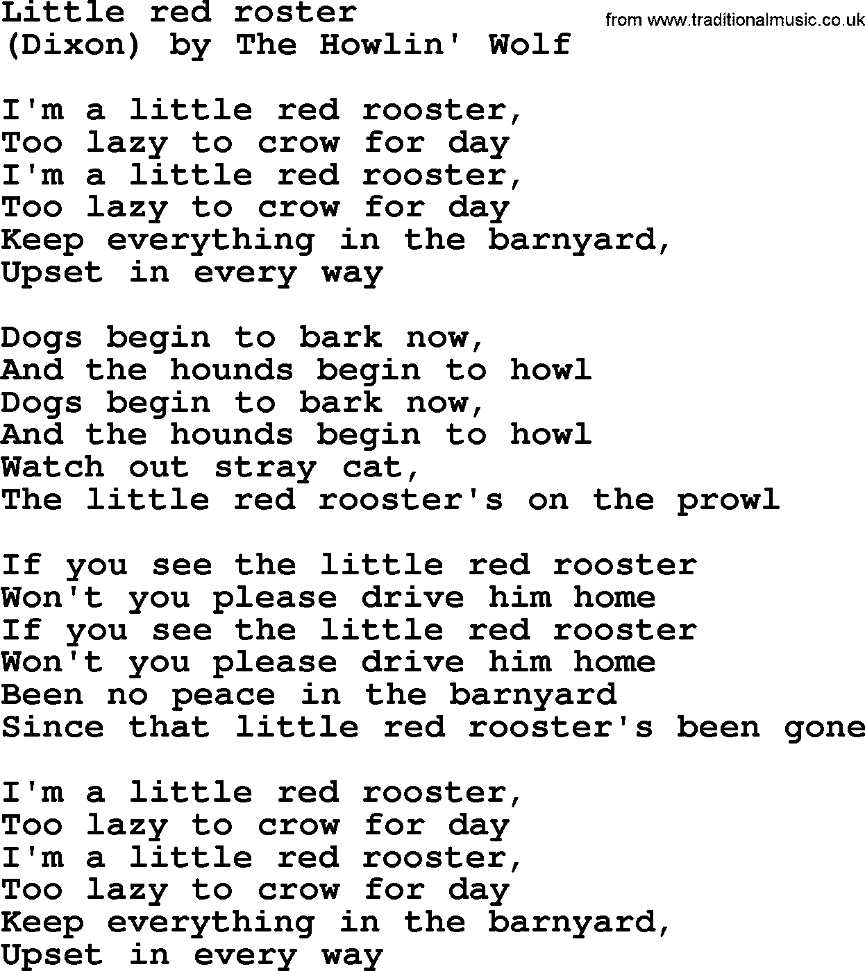 Bruce Springsteen song: Little Red Roster lyrics