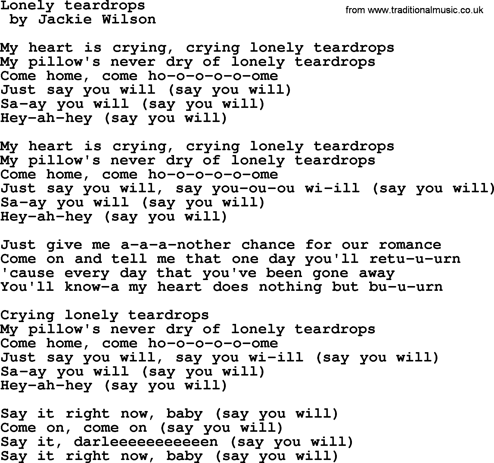 Bruce Springsteen song: Lonely Teardrops lyrics