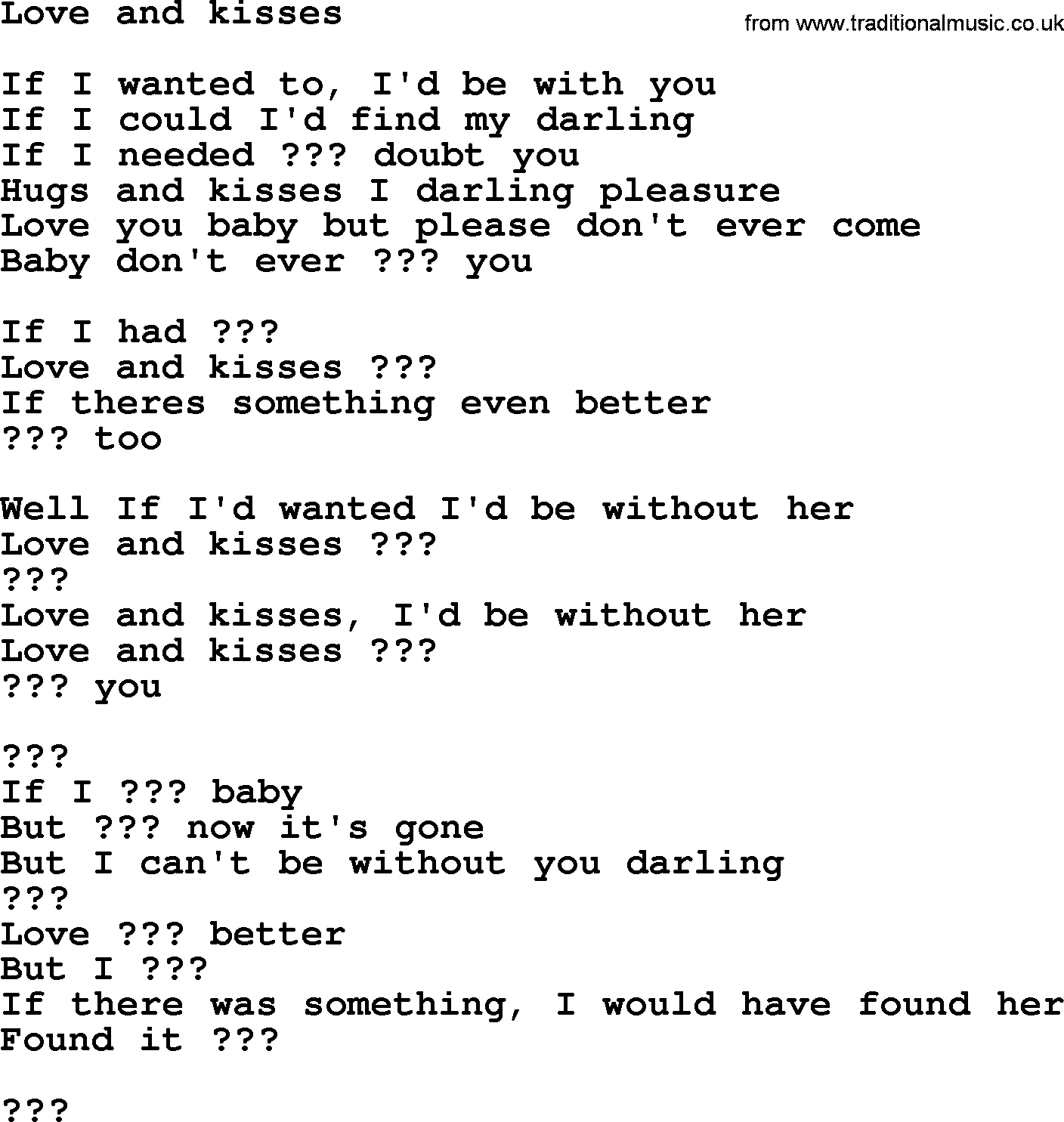 Bruce Springsteen song: Love And Kisses lyrics
