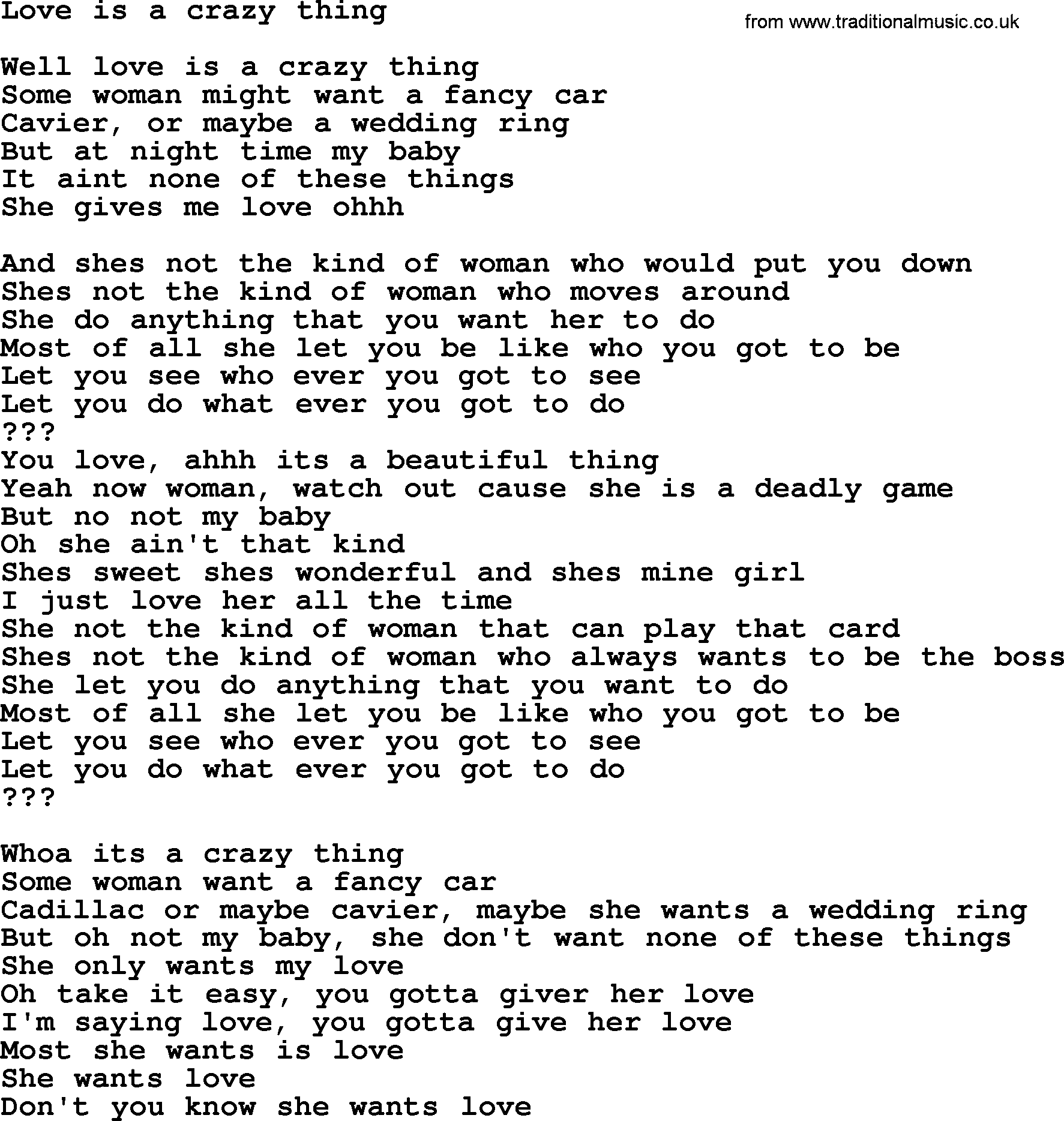 Bruce Springsteen song: Love Is A Crazy Thing lyrics