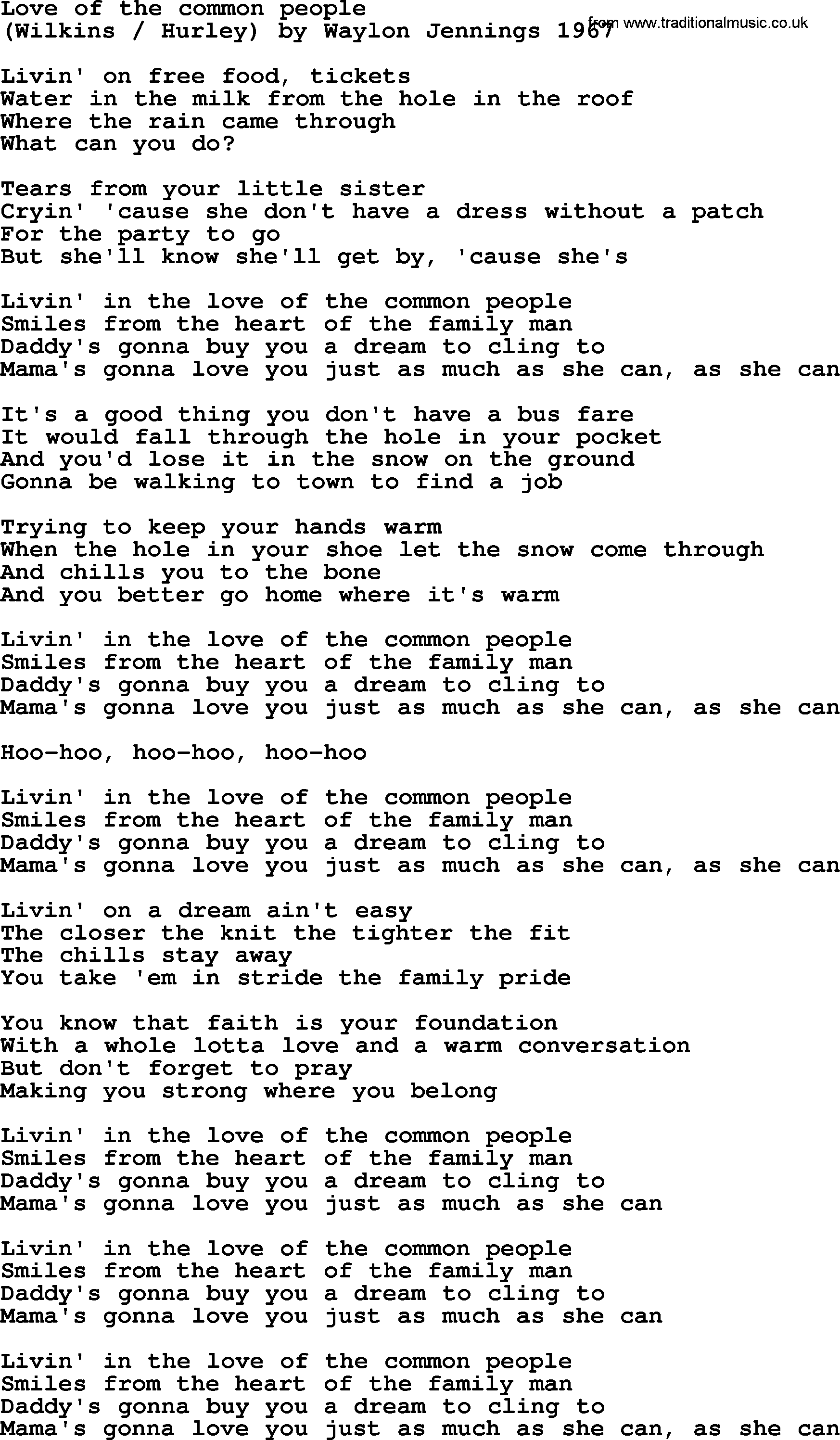 Bruce Springsteen song: Love Of The Common People lyrics