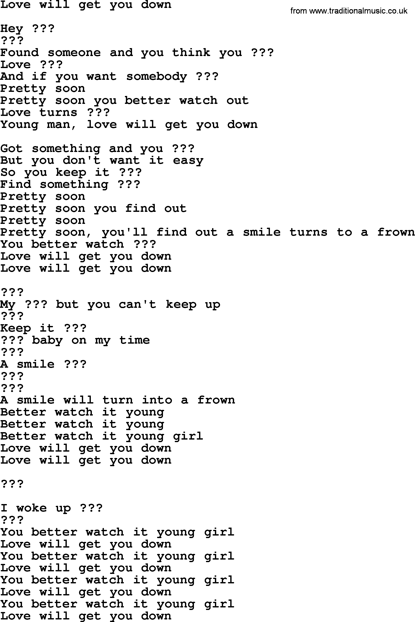 Bruce Springsteen song: Love Will Get You Down lyrics