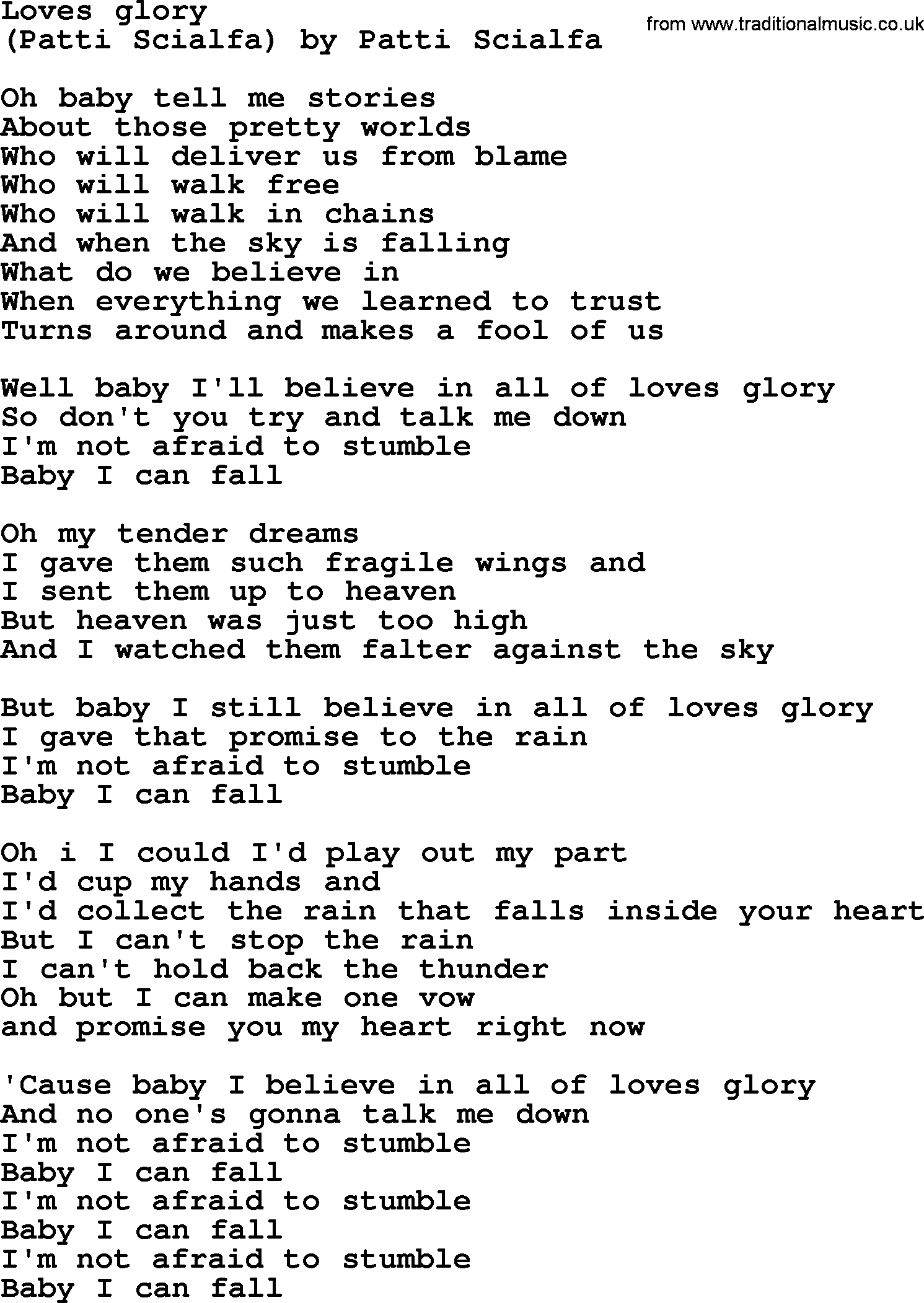 Bruce Springsteen song: Loves Glory lyrics
