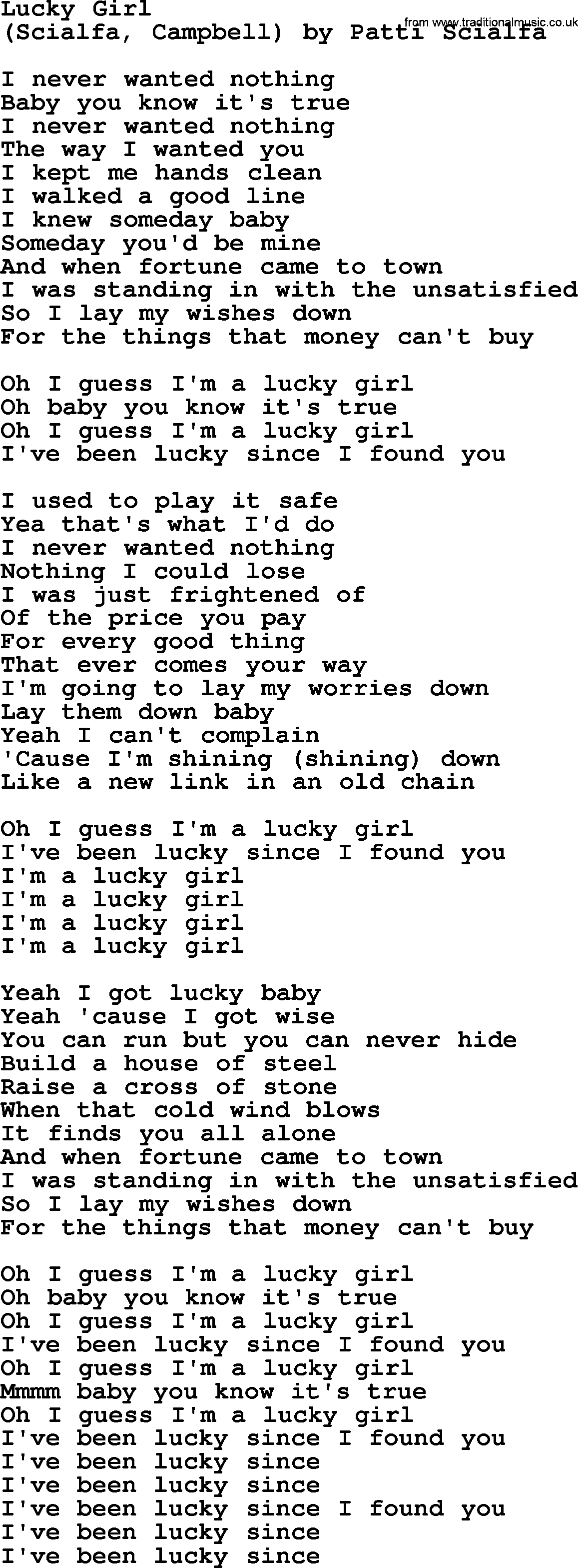 Bruce Springsteen song: Lucky Girl lyrics