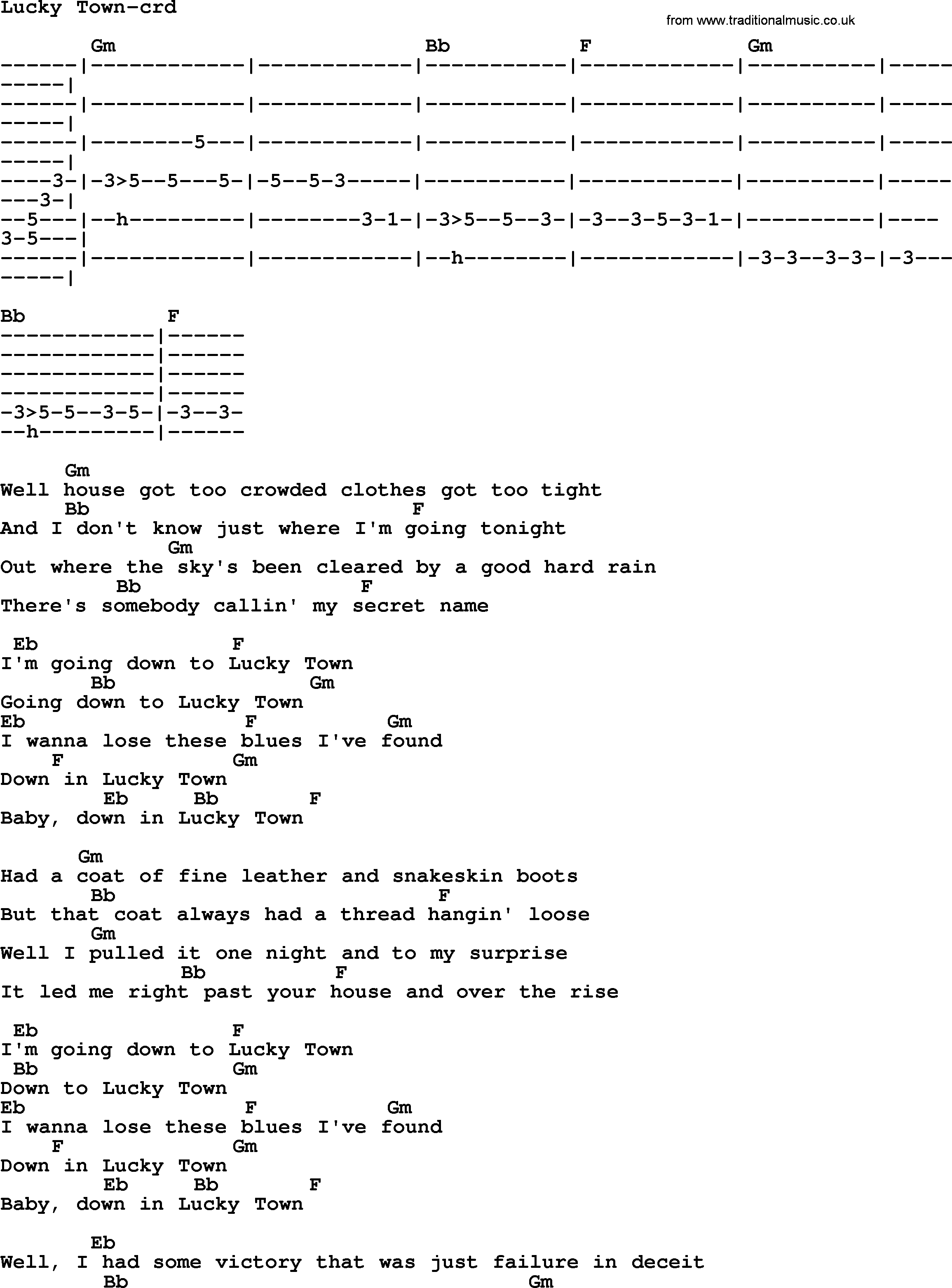 Bruce Springsteen song: Lucky Town, lyrics and chords
