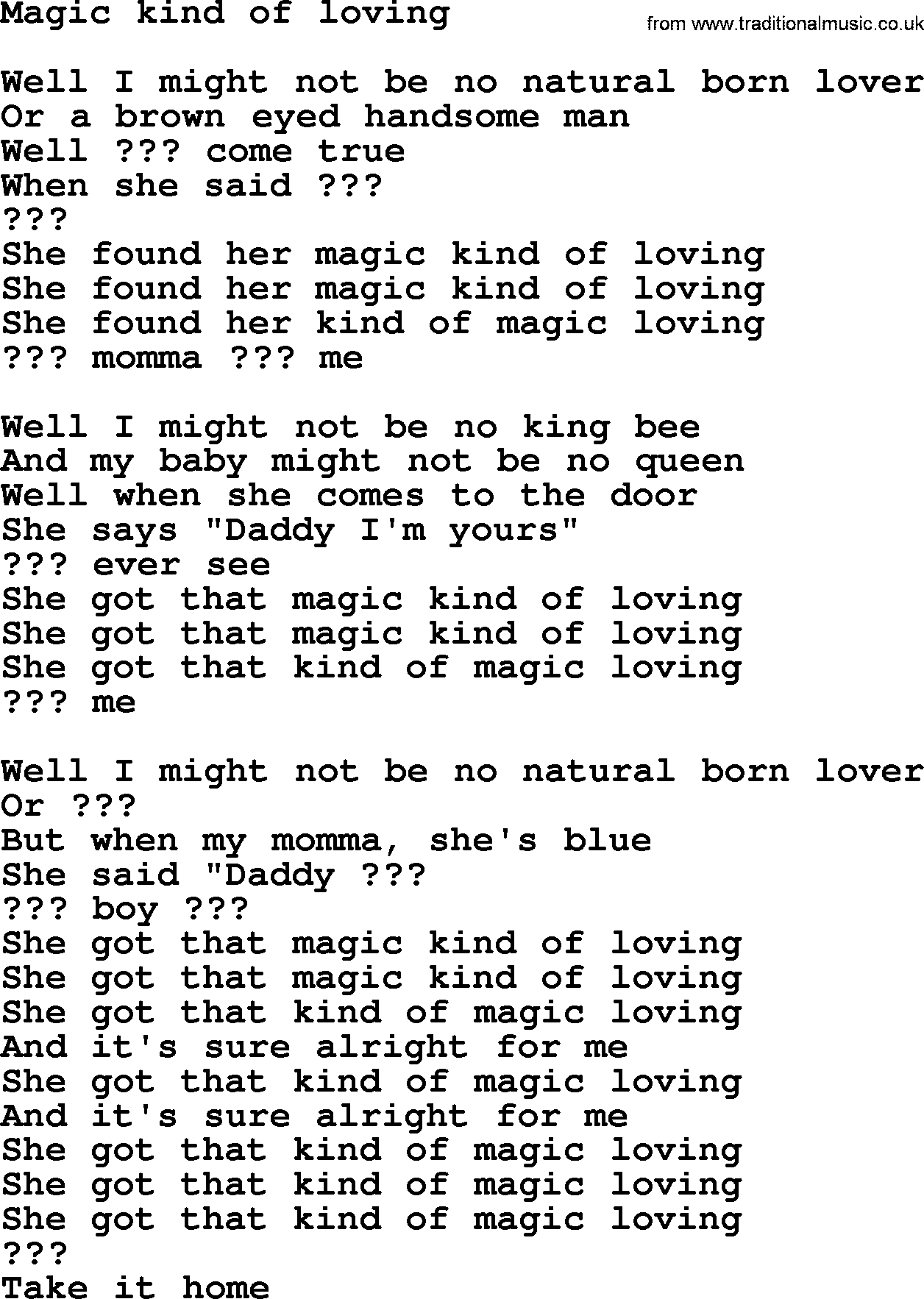 Bruce Springsteen song: Magic Kind Of Loving lyrics