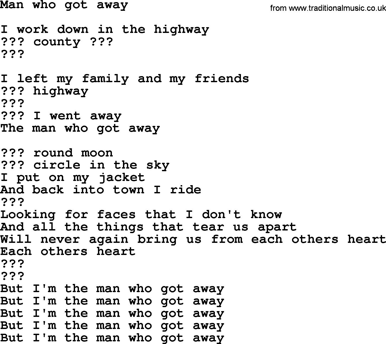 Bruce Springsteen song: Man Who Got Away lyrics