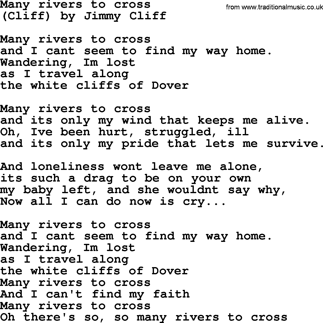Bruce Springsteen song: Many Rivers To Cross lyrics