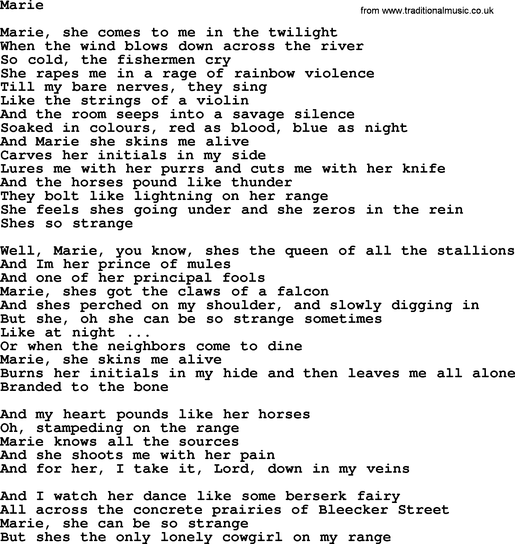 Bruce Springsteen song: Marie lyrics