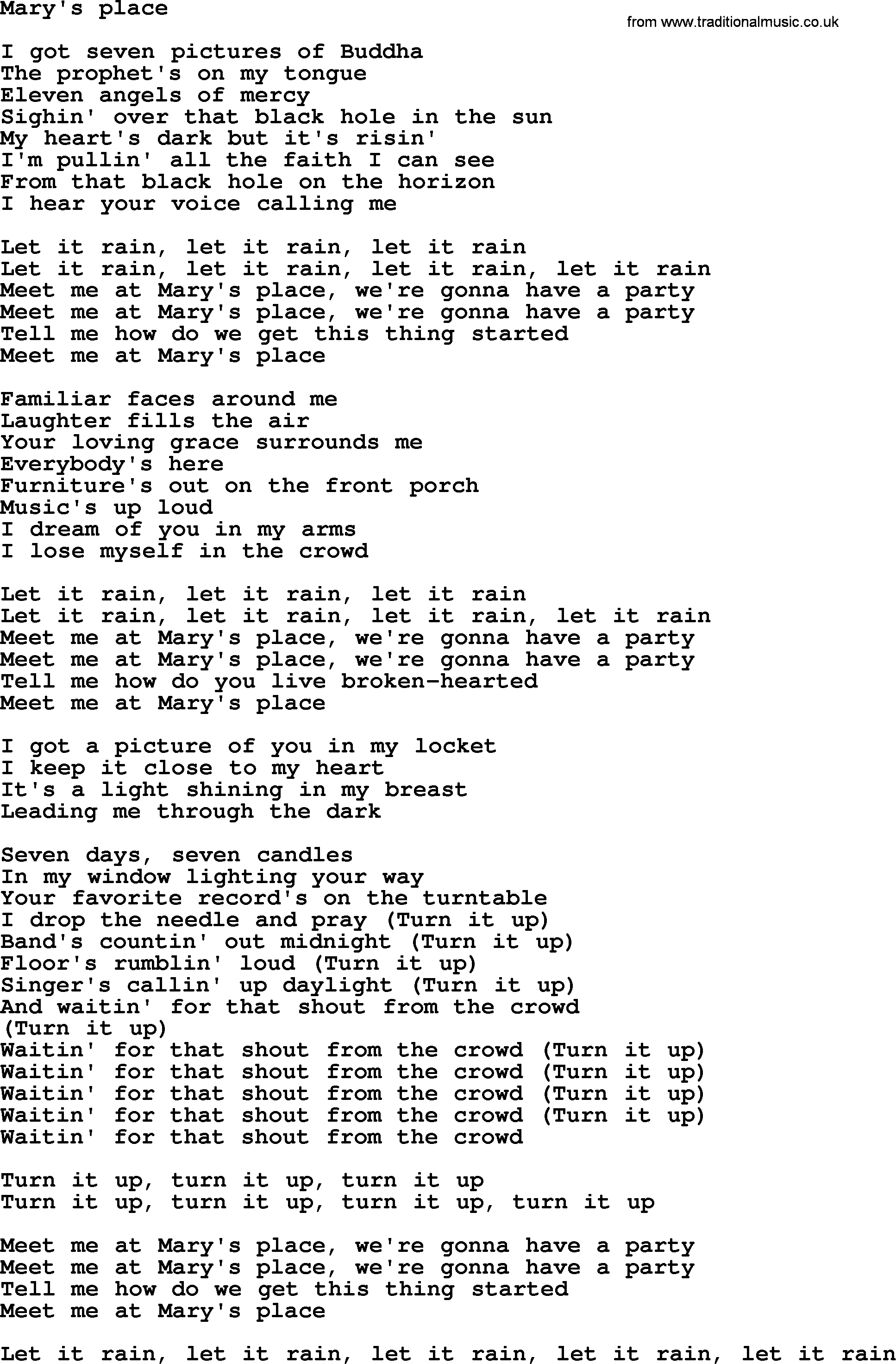 Bruce Springsteen song: Mary's Place lyrics
