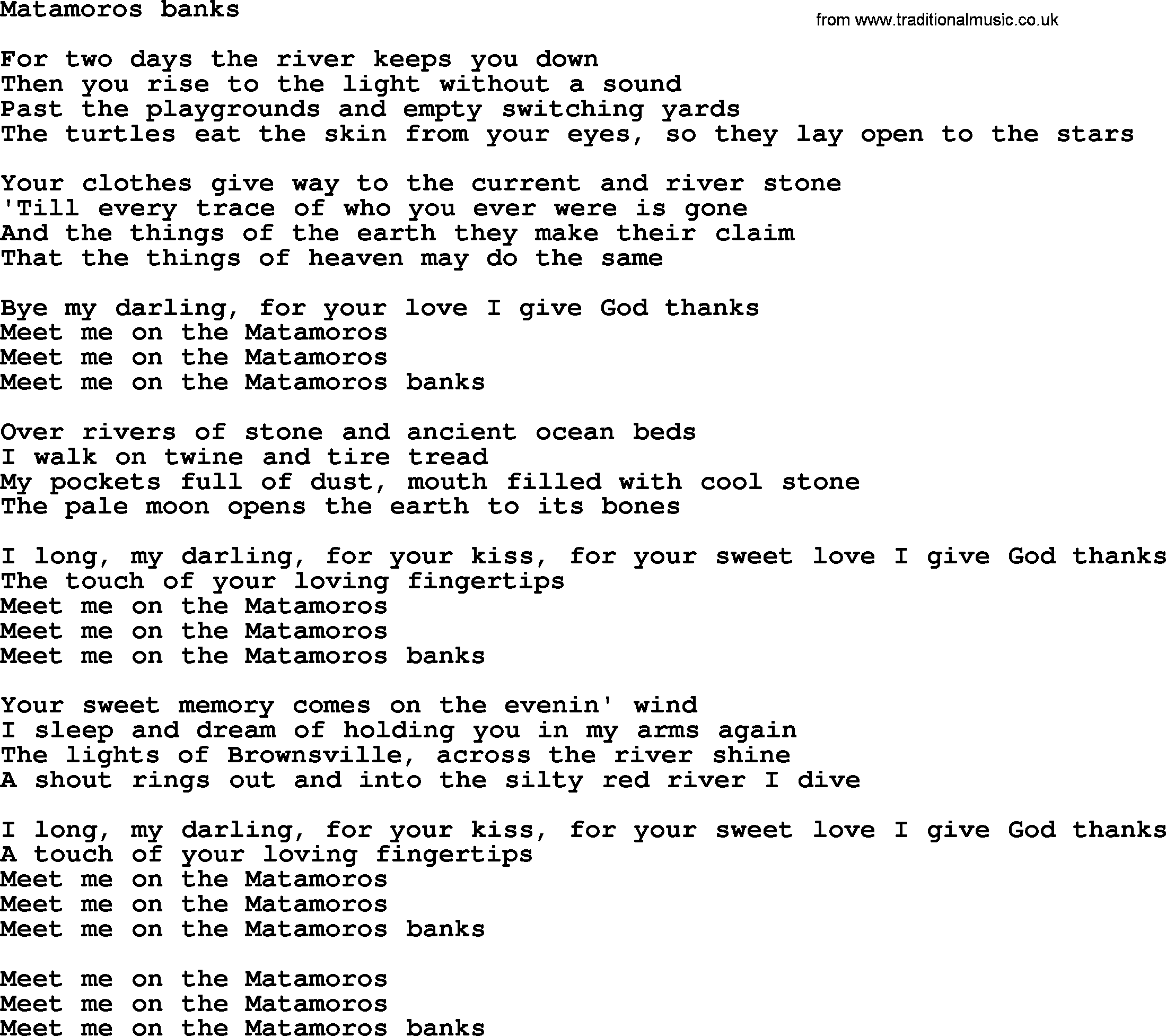 Bruce Springsteen song: Matamoros Banks lyrics