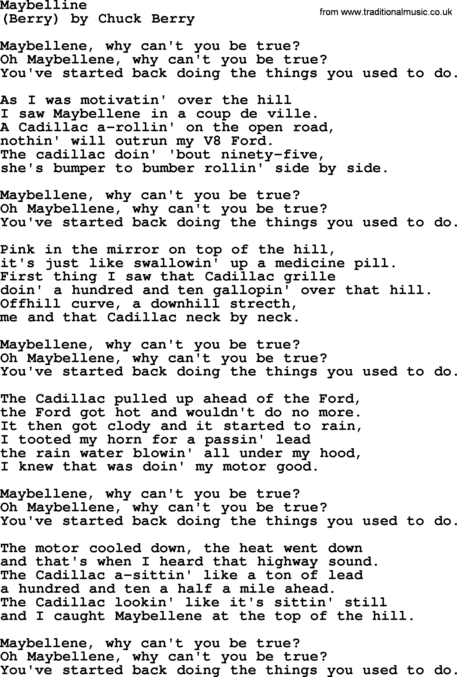 Bruce Springsteen song: Maybelline lyrics
