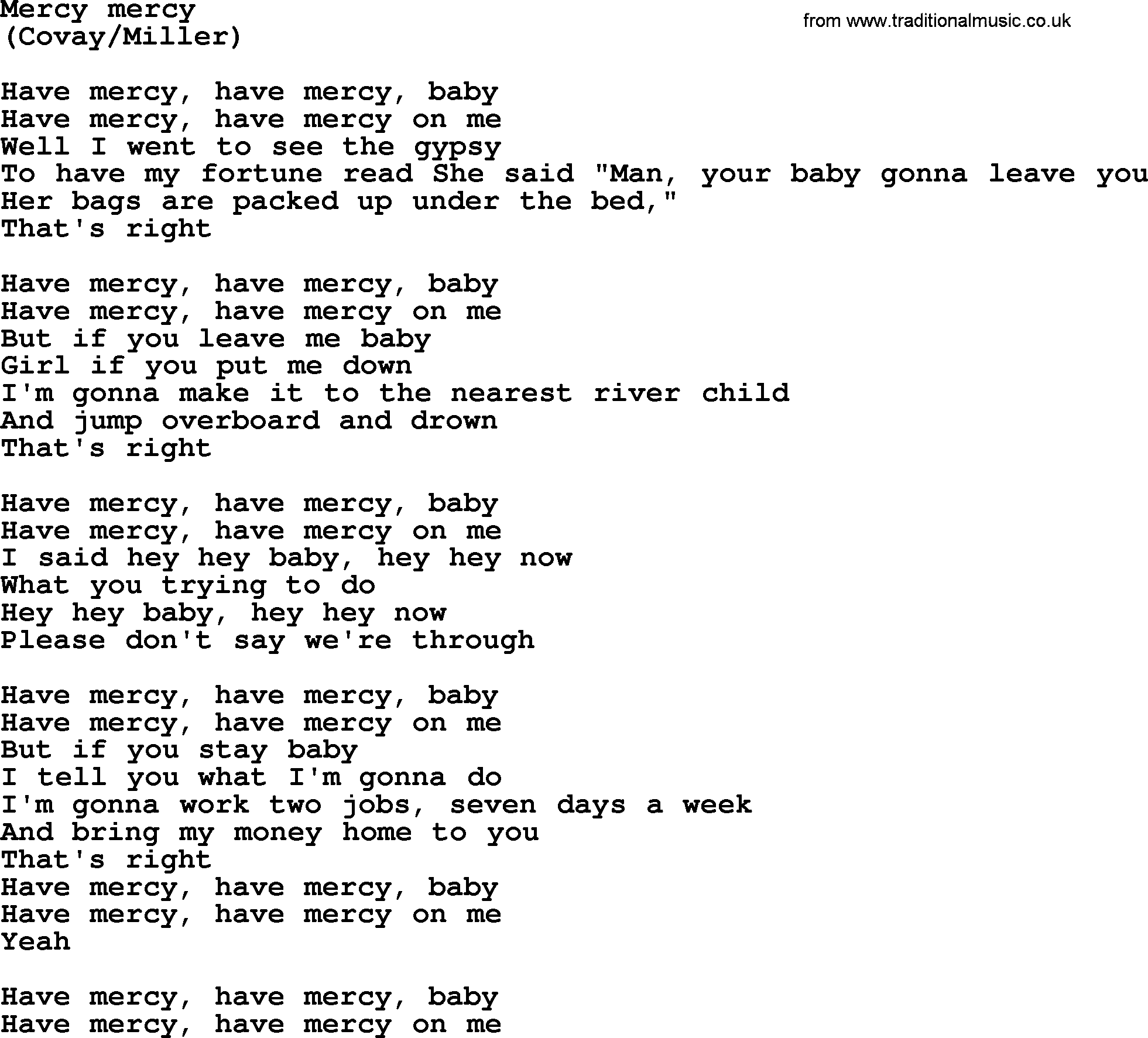 Bruce Springsteen song: Mercy Mercy lyrics