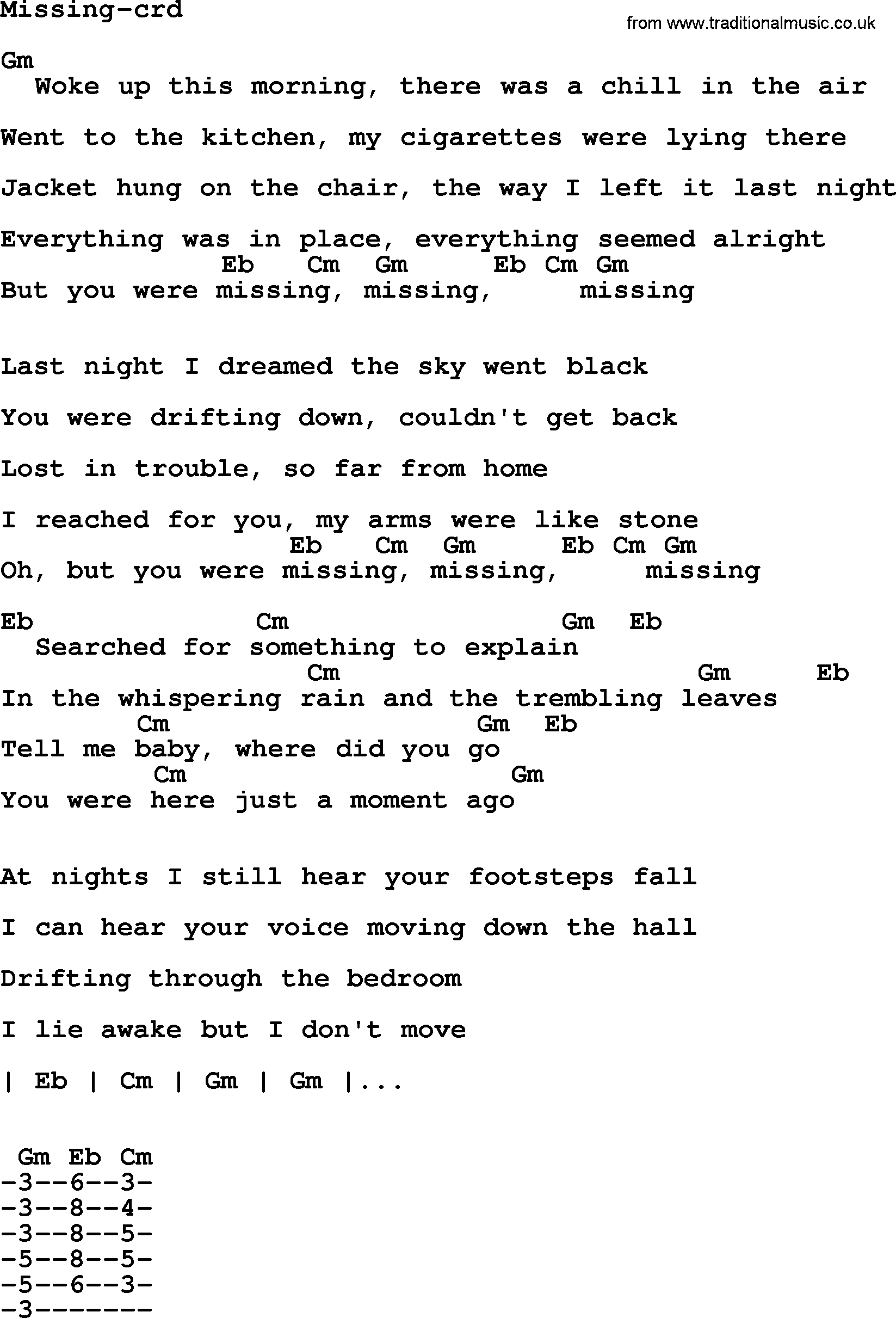Bruce Springsteen song: Missing, lyrics and chords