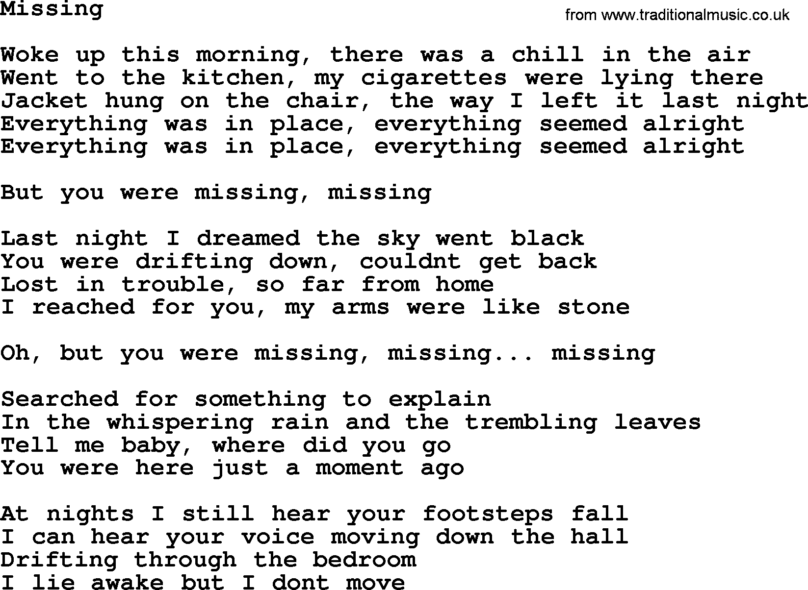 Bruce Springsteen song: Missing lyrics