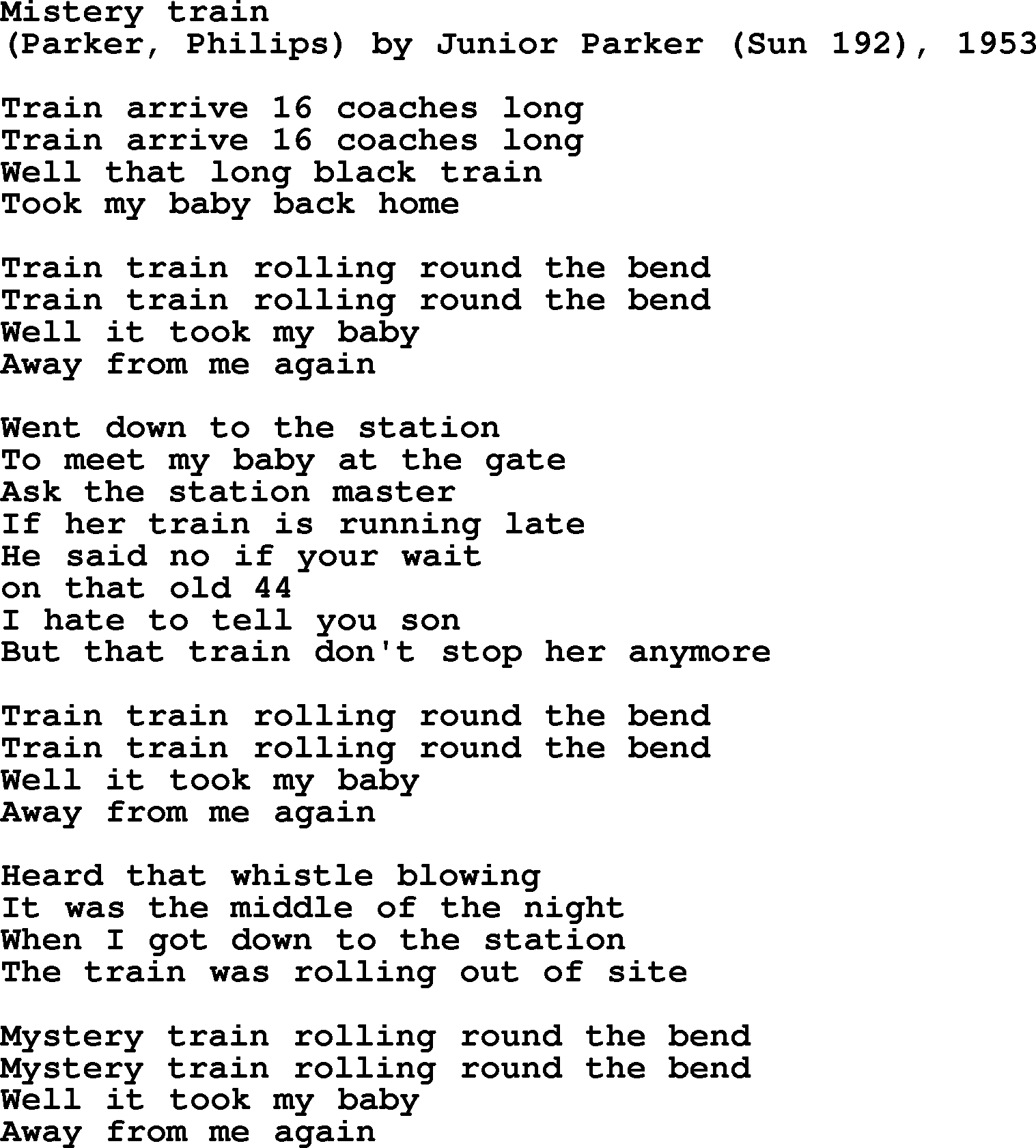 Bruce Springsteen song: Mistery Train lyrics