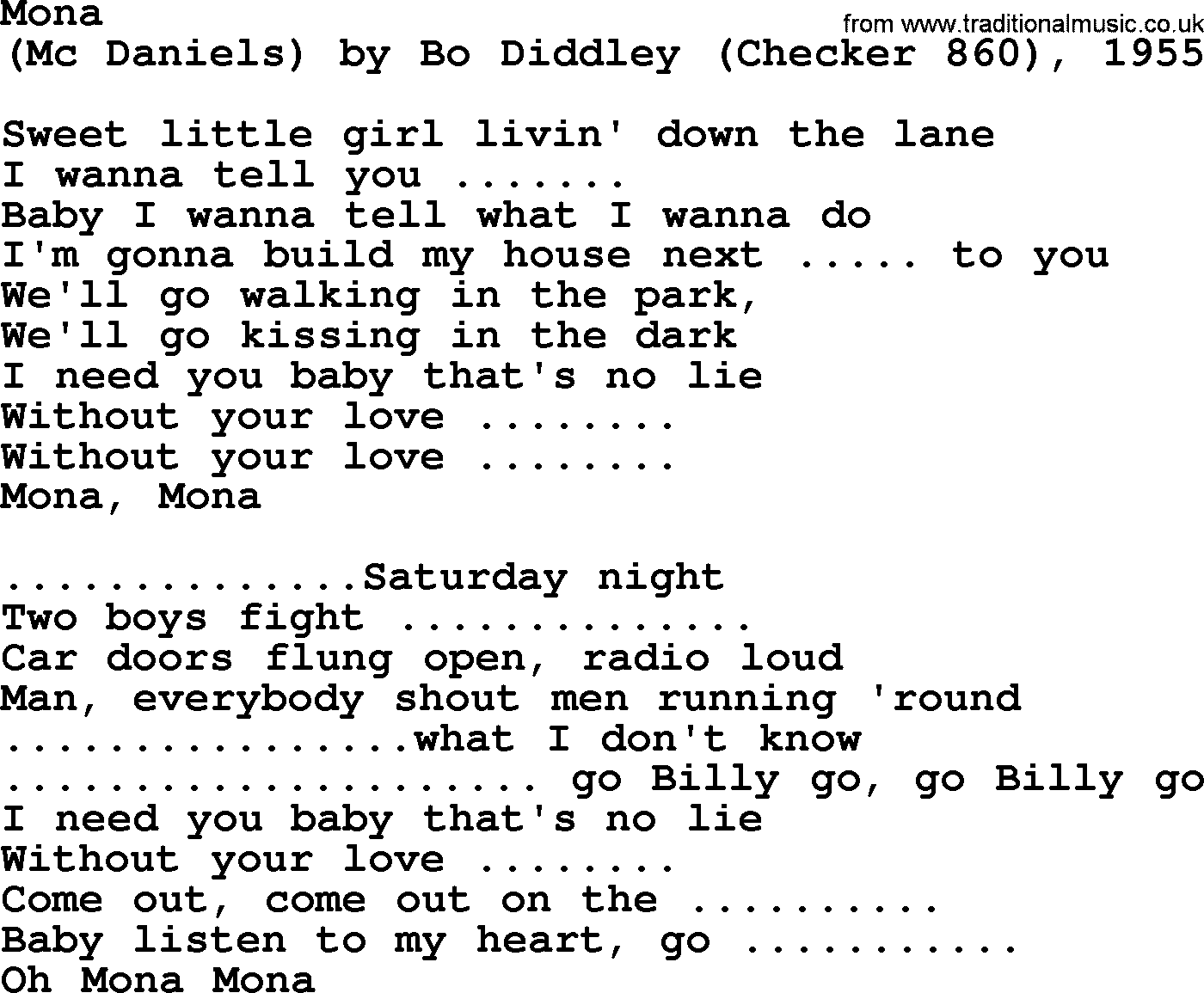 Bruce Springsteen song: Mona lyrics