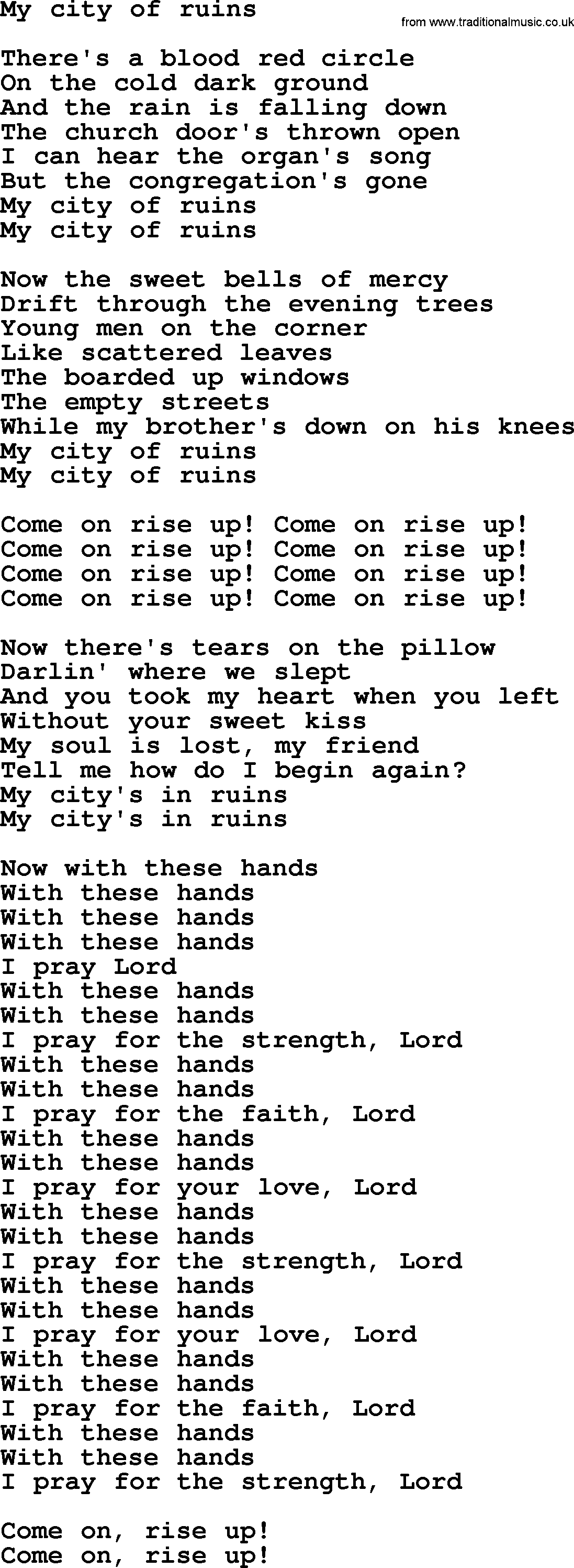 Bruce Springsteen song: My City Of Ruins lyrics
