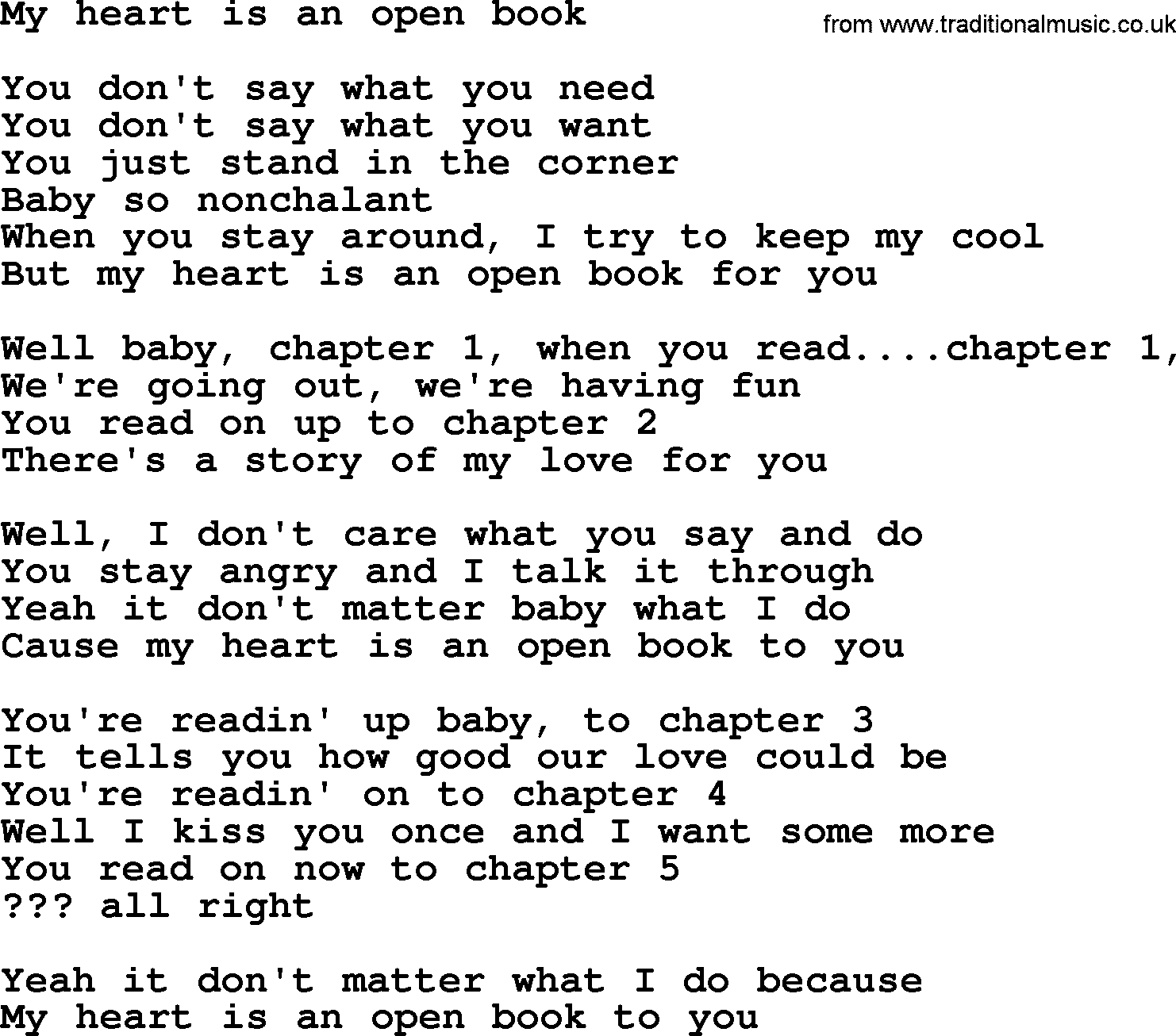 Bruce Springsteen song: My Heart Is An Open Book lyrics