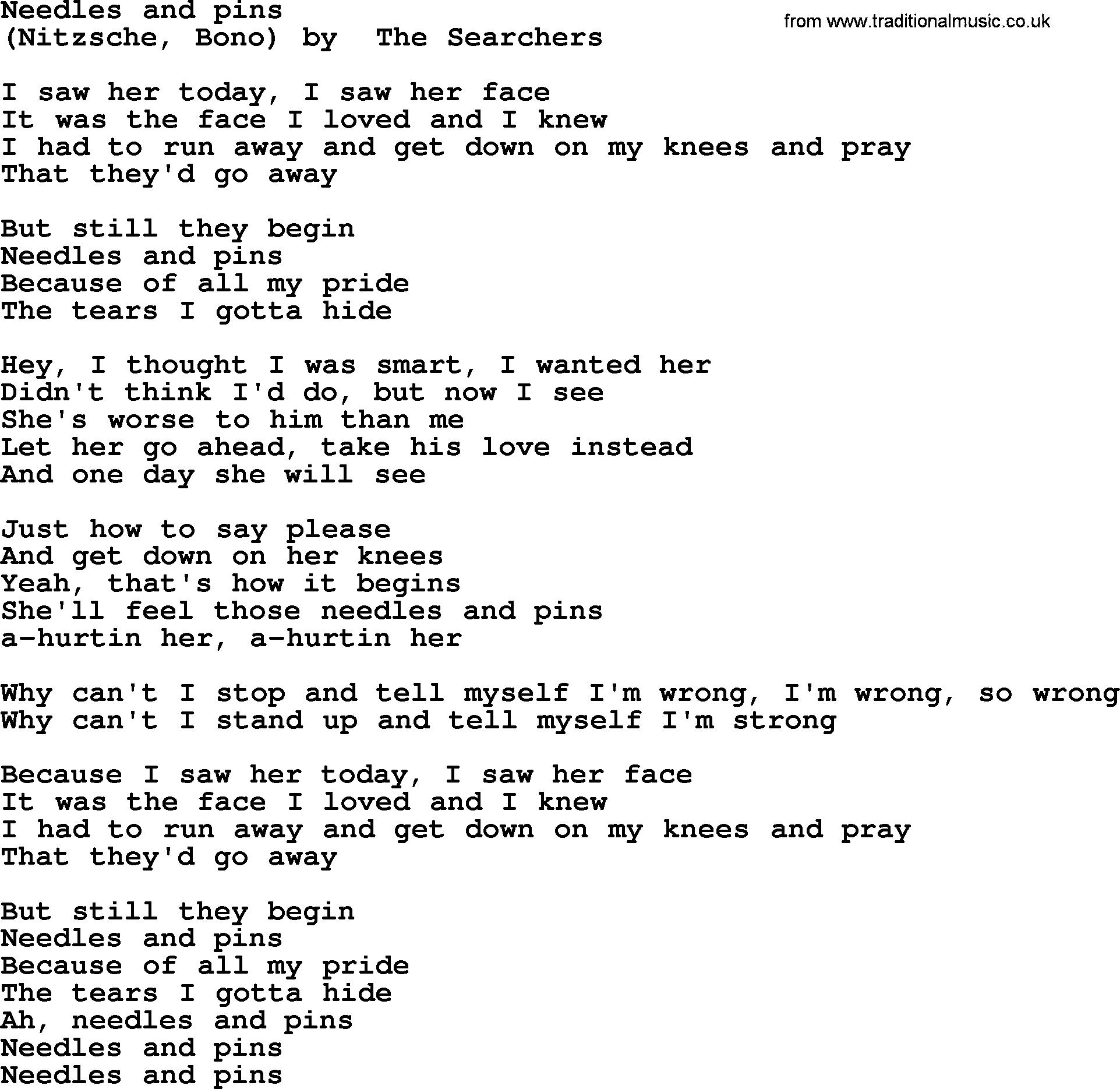 Bruce Springsteen song: Needles And Pins lyrics