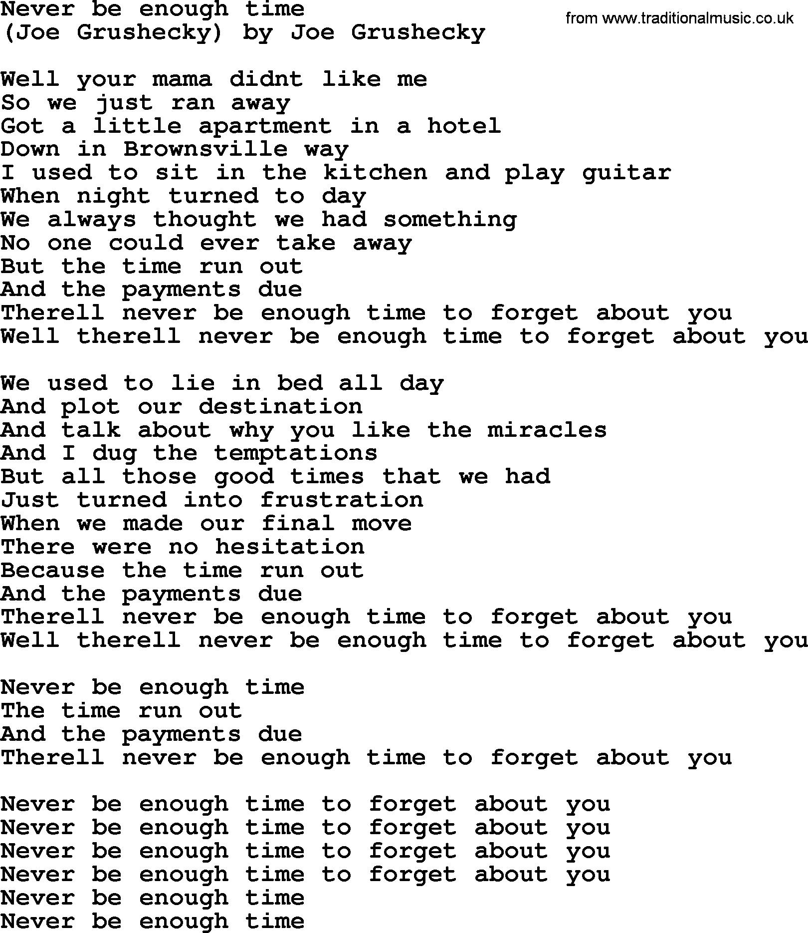 Bruce Springsteen song: Never Be Enough Time lyrics