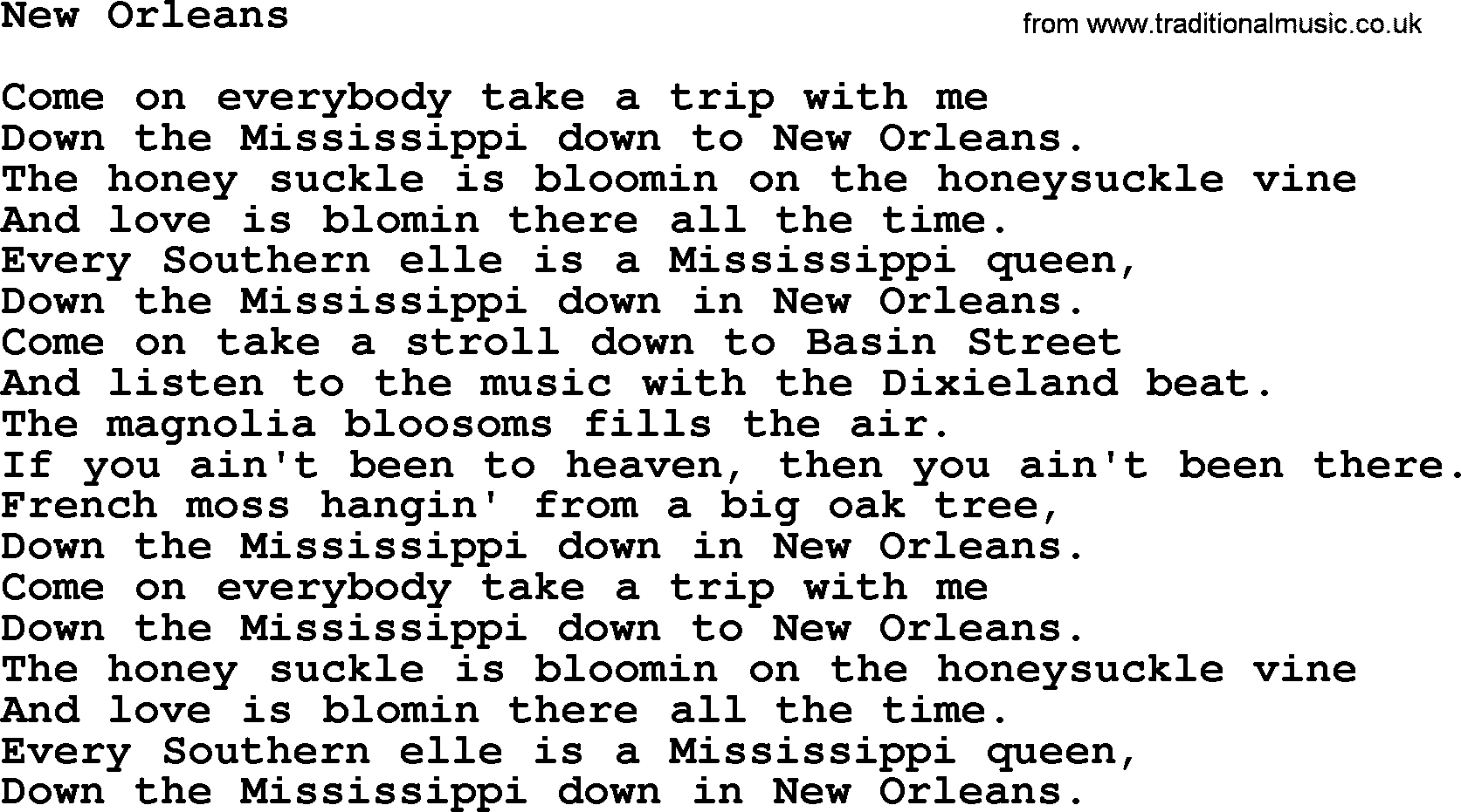 Bruce Springsteen song: New Orleans lyrics