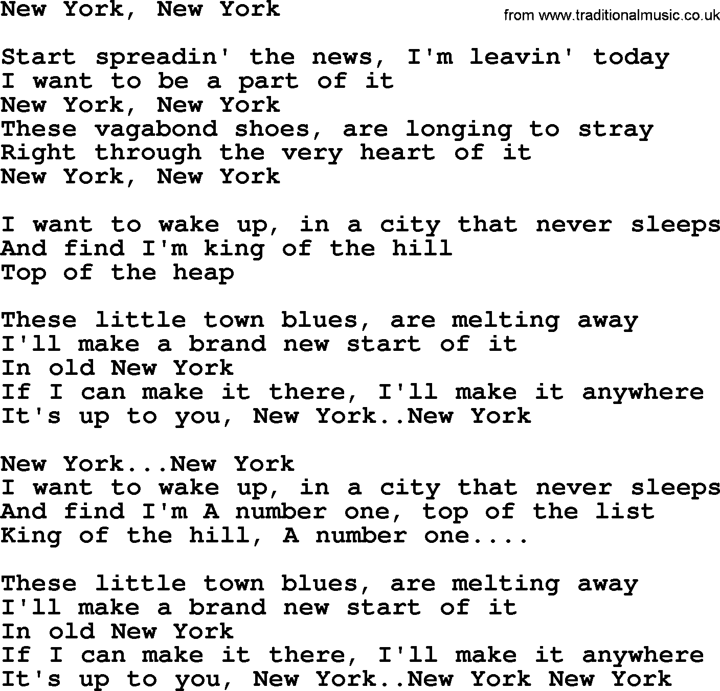 Bruce Springsteen song: New York, New York lyrics
