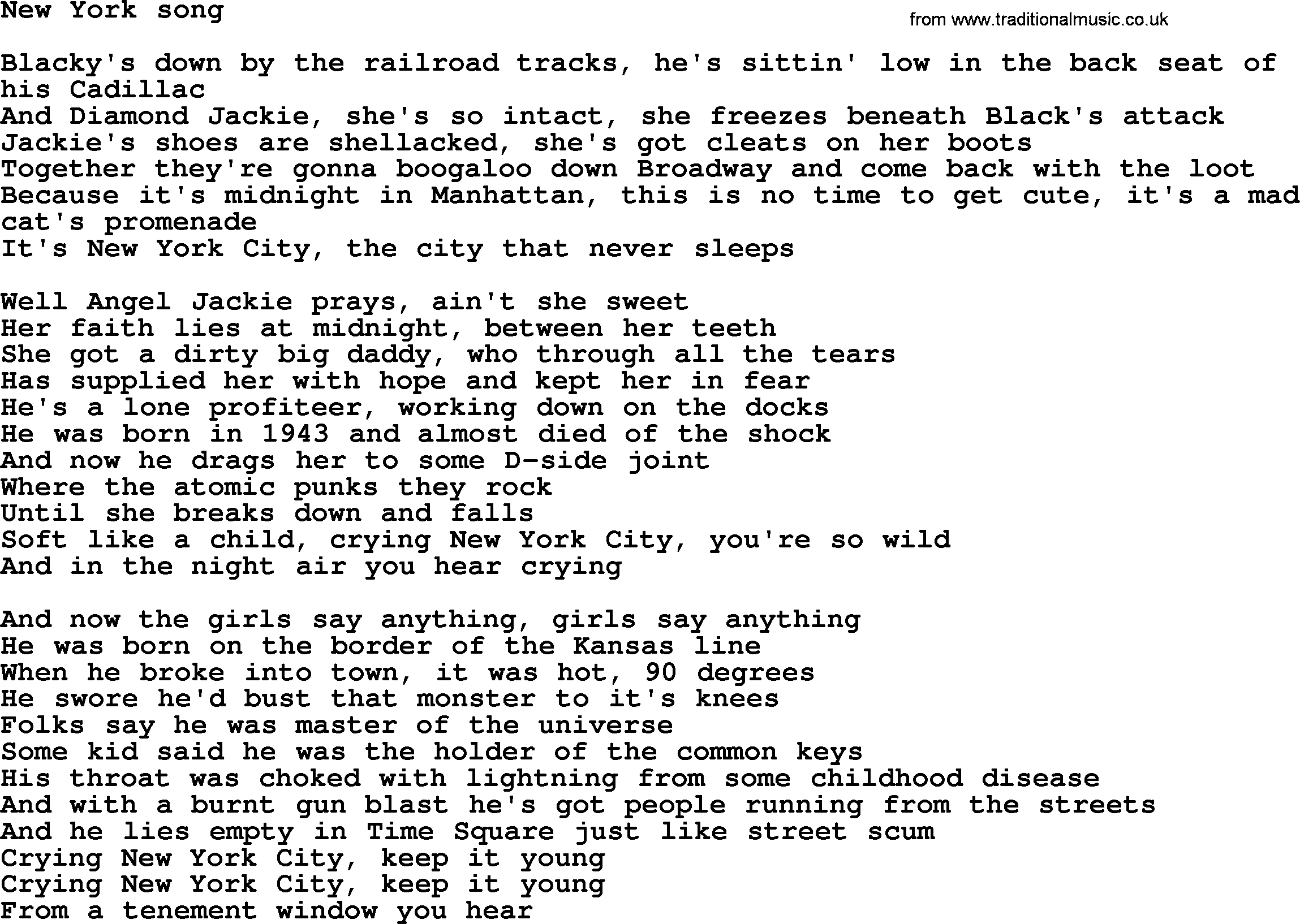 Bruce Springsteen song: New York Song lyrics
