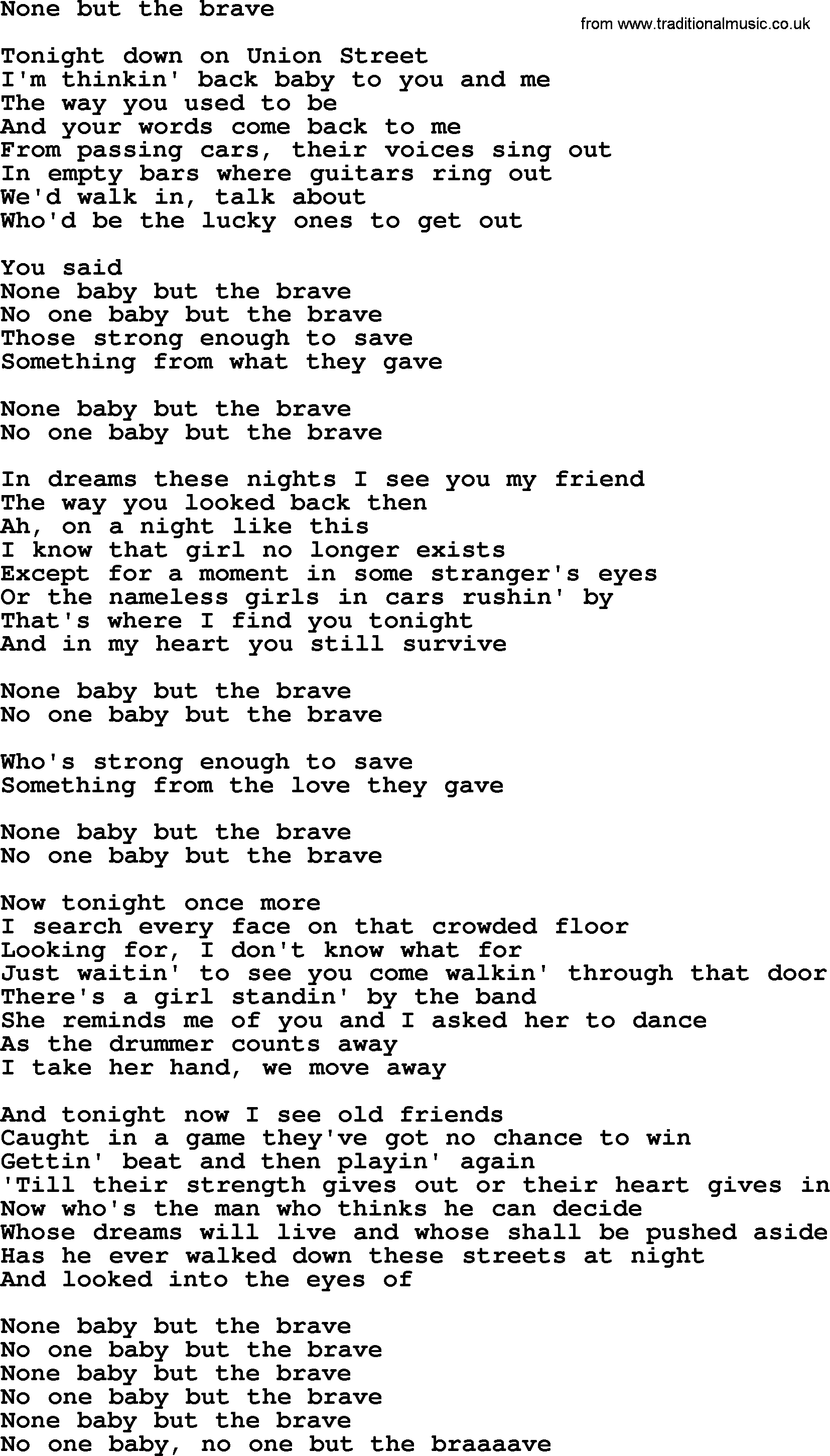 Bruce Springsteen song: None But The Brave lyrics