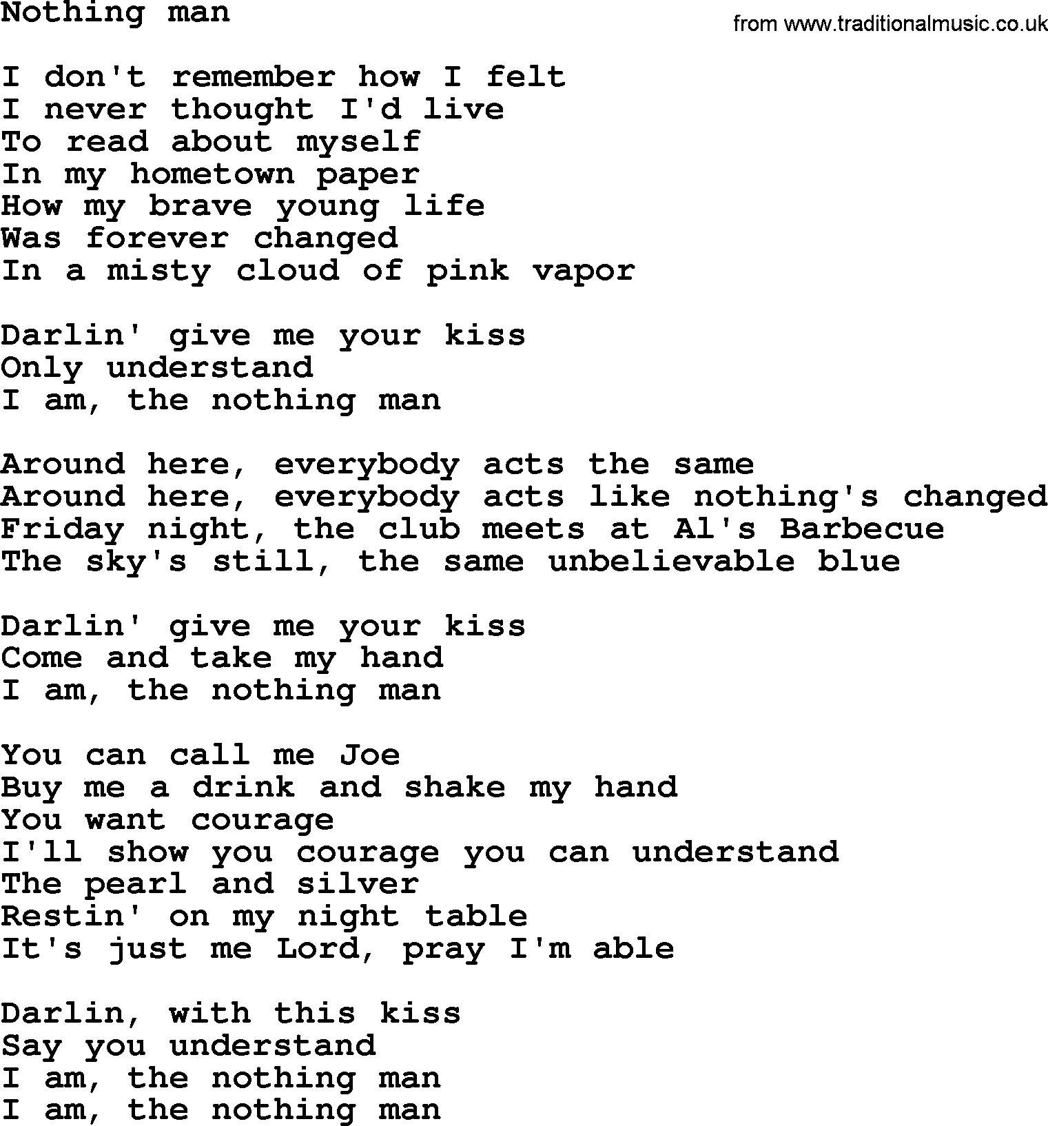Bruce Springsteen song: Nothing Man lyrics
