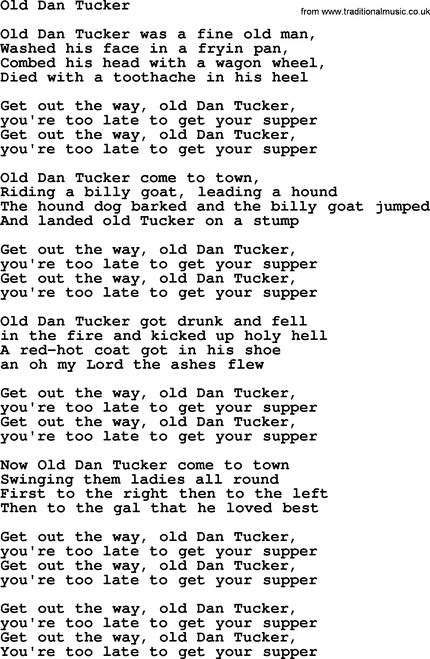 Bruce Springsteen song: Old Dan Tucker lyrics