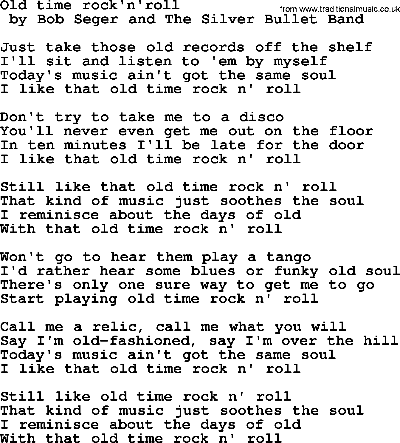 Bruce Springsteen song: Old Time Rock'n'roll lyrics