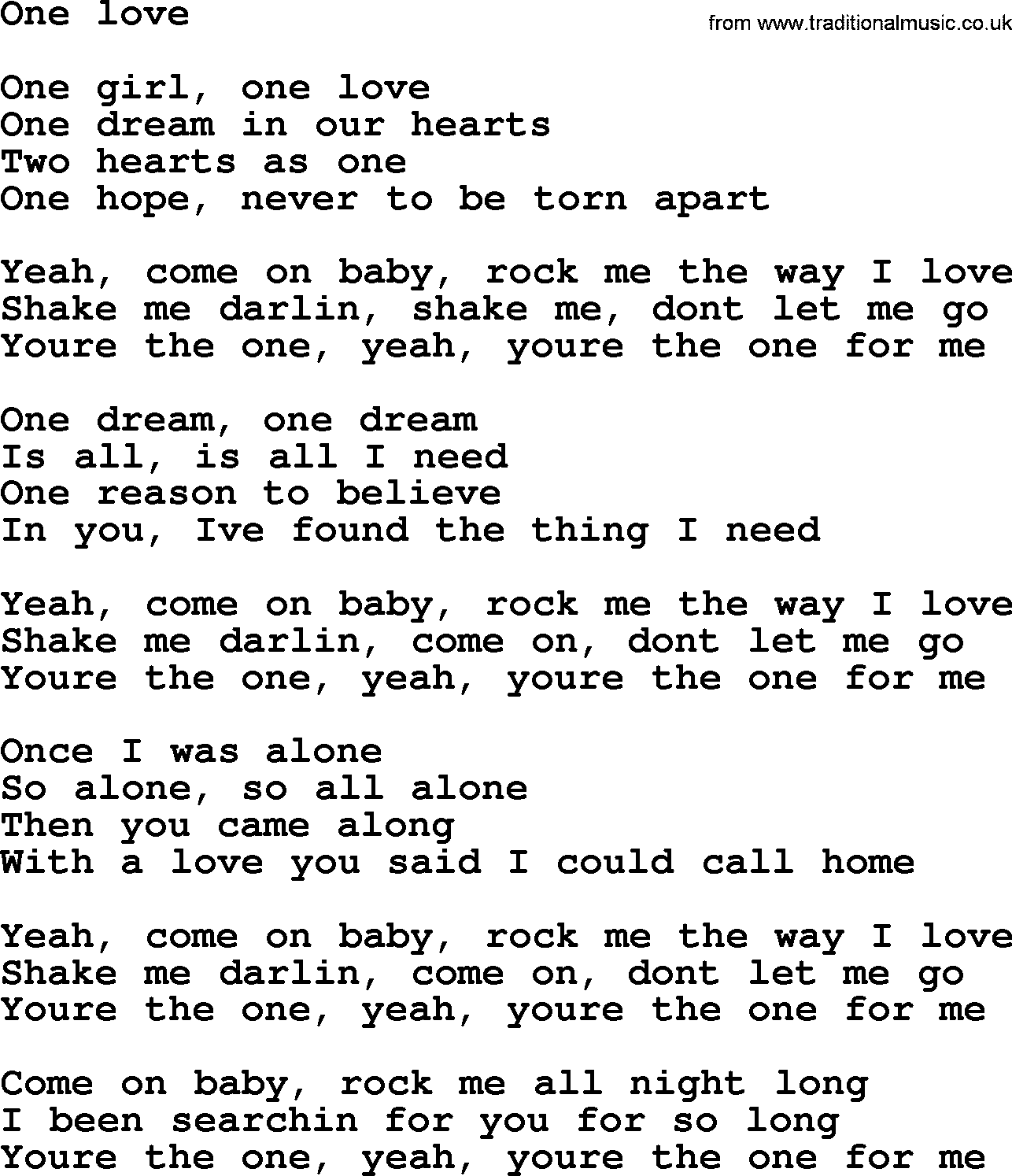 Bruce Springsteen song: One Love lyrics