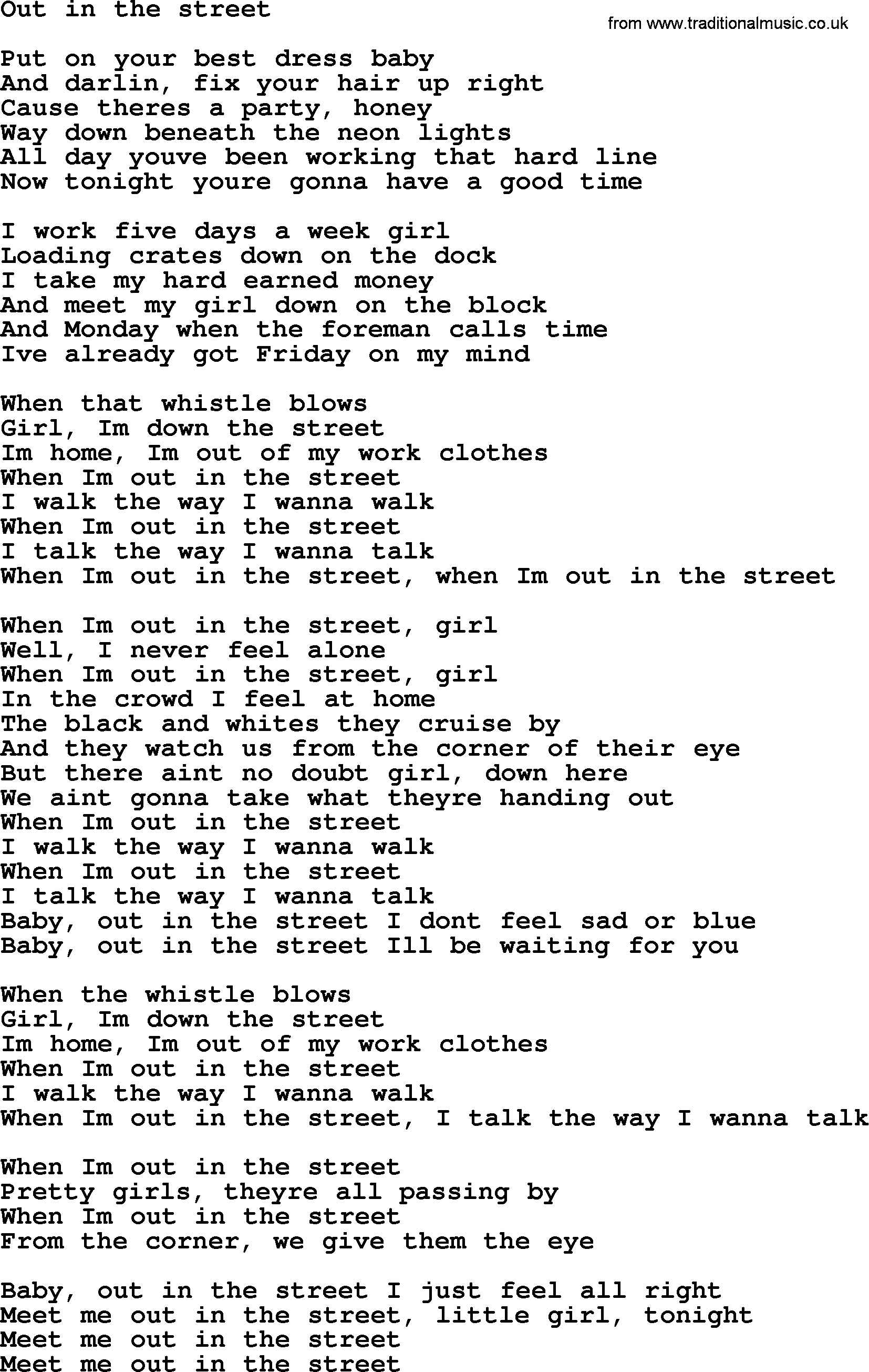 Bruce Springsteen song: Out In The Street lyrics